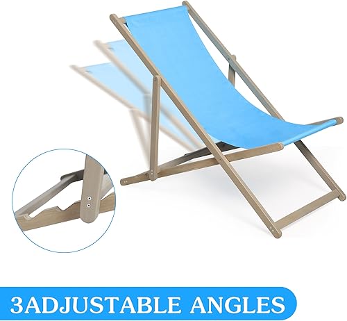 Miniatura 7 de TOOMCYD 2 Set Beach Sling Patio Chair for Relaxing, Outdoor Garden Wood Portable Reclining Beach Chair with 3 Adjustable Angle