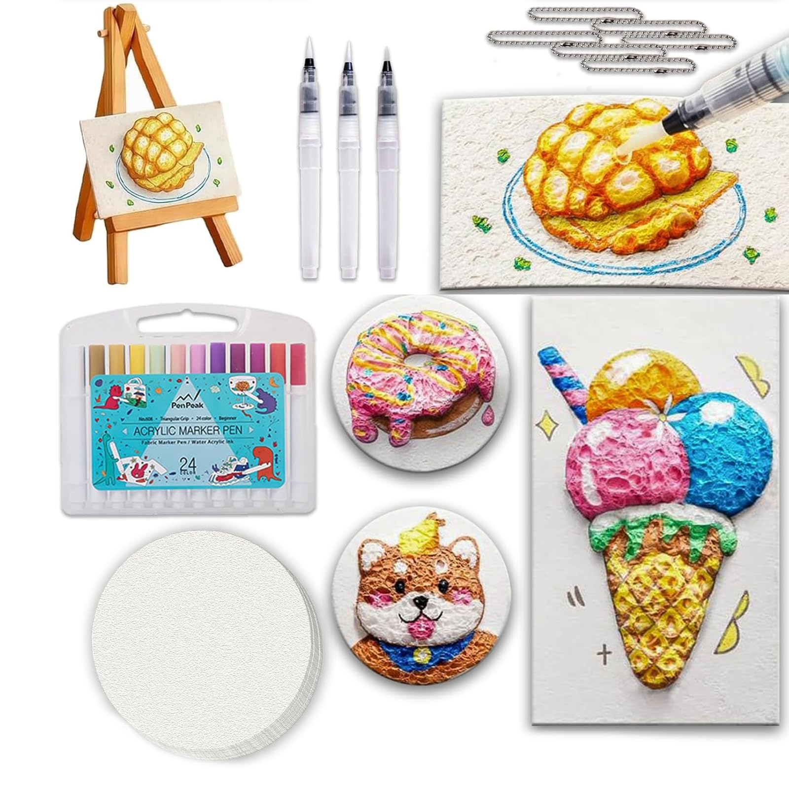 HIDRUO 3D Magic Foam Texture Painting Kit, Magic Puffy Paint Art, Puffy Popcorn Magics Foam Texture Painting Kit with Paint Paper and Markers, DIY Bubble Drawing Pens for Painting, Art (Circle)