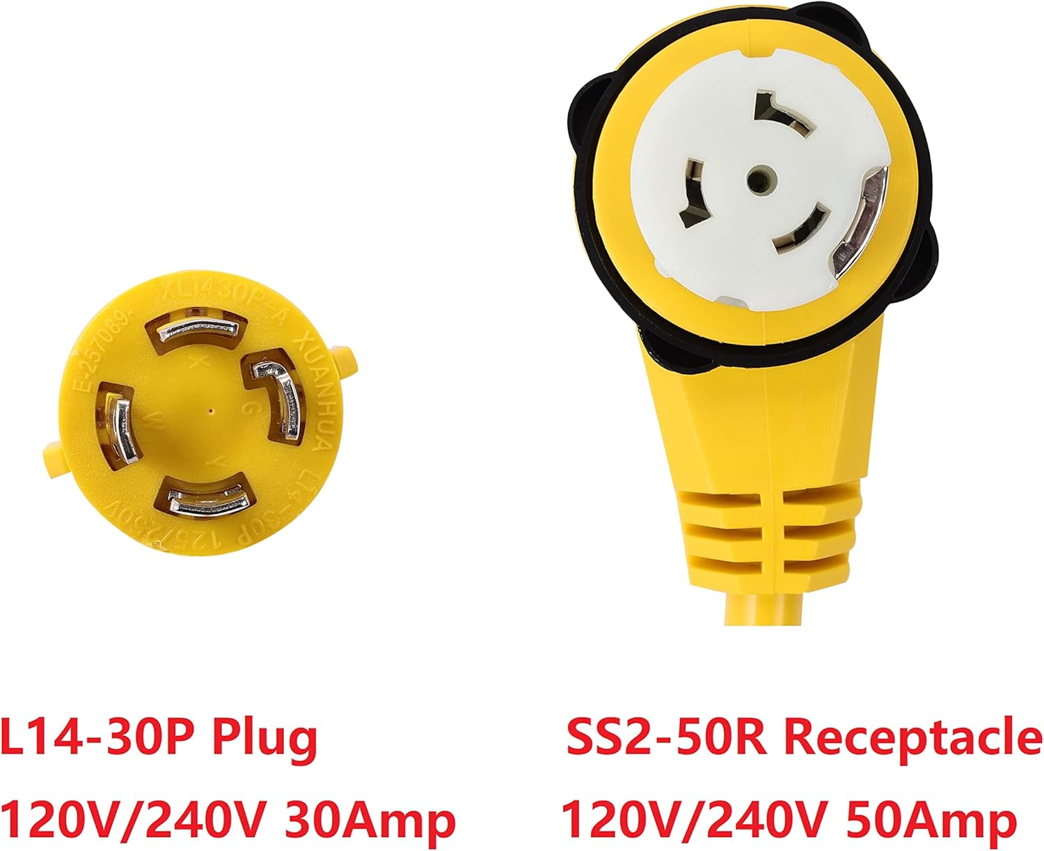 ONETAK L14-30P to SS2-50R 1.5FT Right Angle 90 Degree 120V/240 30 Amp 4 Prong Male to 4 Prong Twist Lock Receptacle Generator RV Marine Shore Boat Power Cord Adapter