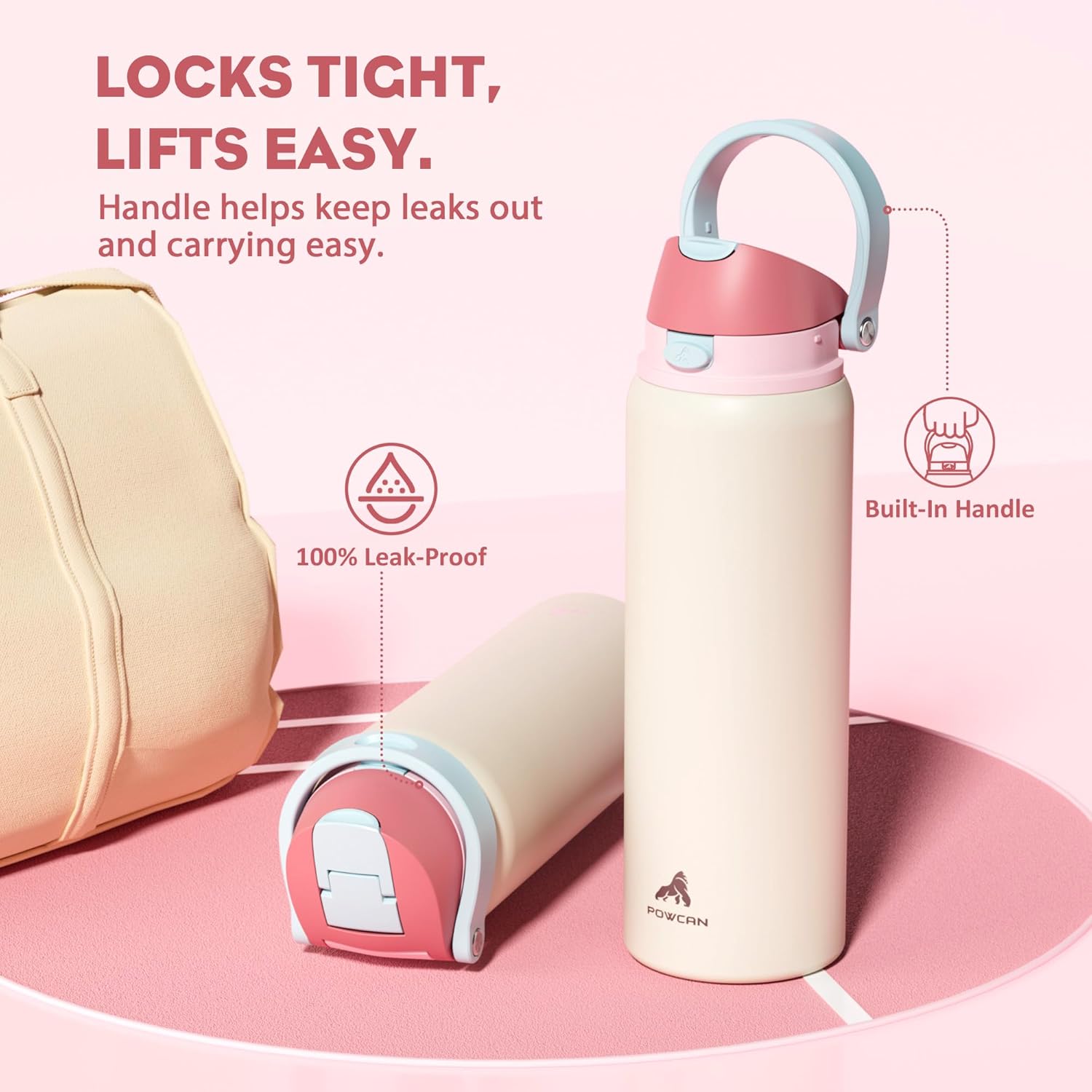 POWCAN 32 oz Water Bottle with Handle for Hiking: Straw and Spout Lids, Dual Opening, Leakproof, Vacuum Insulated Flask with straw for Sports, Camping, Climbing, Workout, Travel (Breezy Sunday) - Image 4