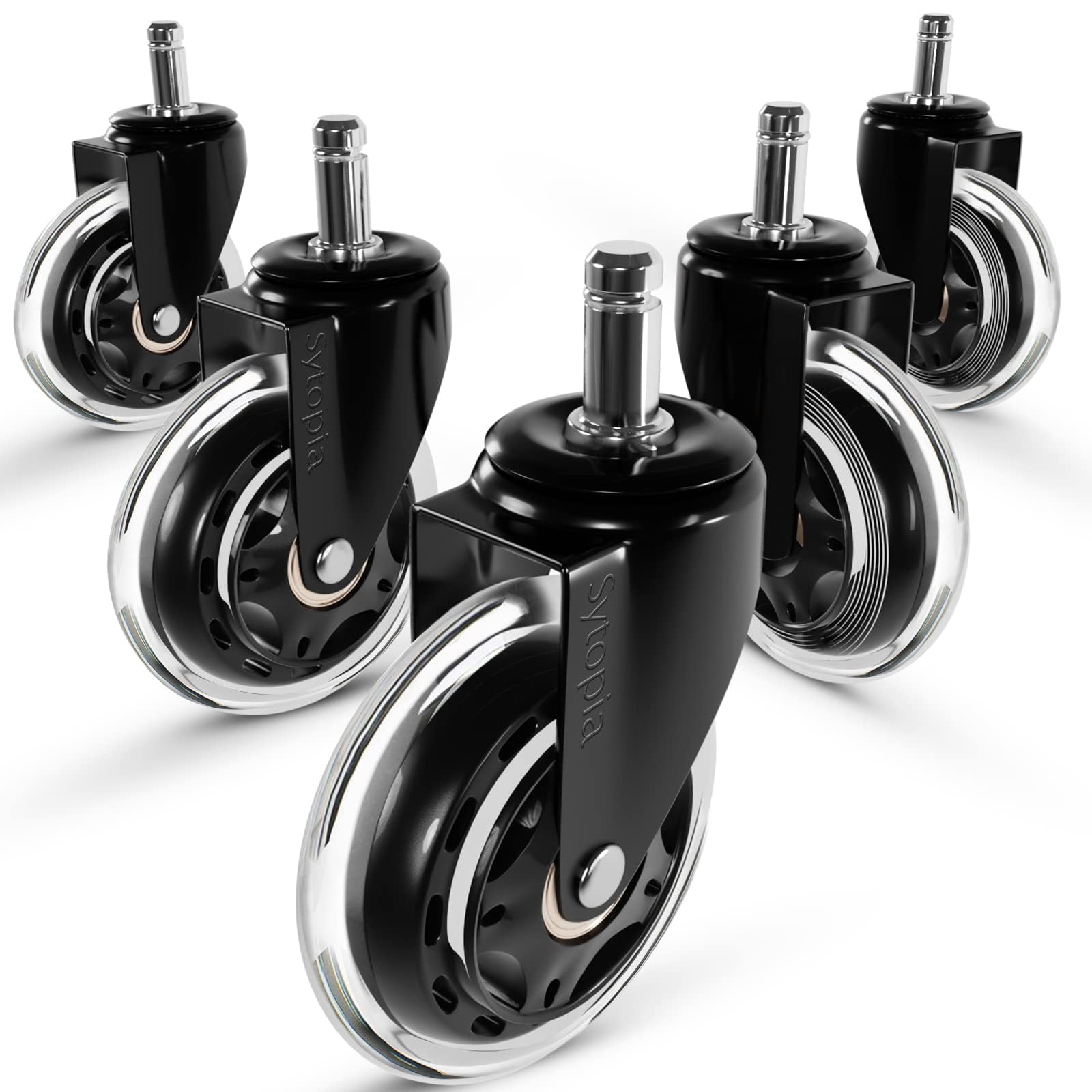 Ruedas para Sillas de Oficina 5 PCS, 11 * 22mm, Poliuretano Caster de Repuesto Silencioso, No Apto para Sillas 1KEA 10x22mm, Carga Total 300 kg, Ideal para Todo Tipo de Suelos, Negro