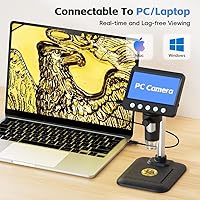 Vista 6 de Microscopio digital de 4.3 pulgadas para adultos, microscopio de moneda SKYEAR 1000X con 8 luces de relleno LED ajustables, microscopio USB