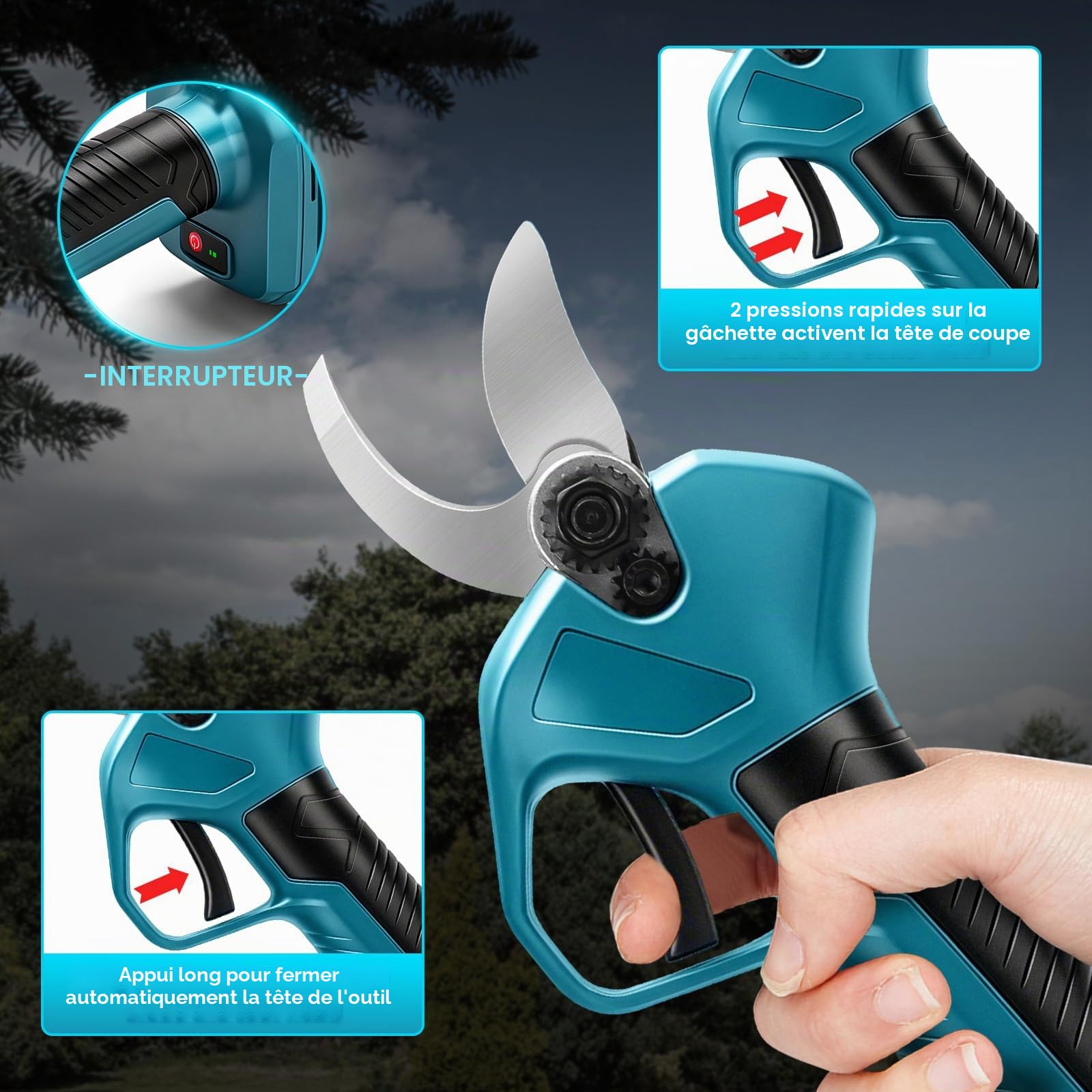 Sécateur sans fil pour batterie Makita 18 V (sans batterie), moteur sans balais, ouverture max 45 mm, scie à branches électrique avec écran LCD, pour branches d'arbres, fleurs