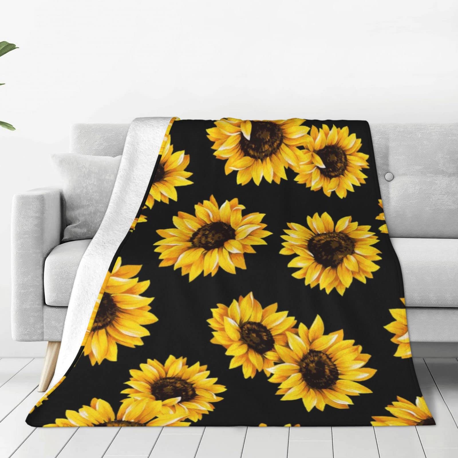 Lsjuee Throw Blanket Sunflower Warm Cozy Soft Lightweight Flannel Fleece Blanket for Bedroom Sofa Room Home Decorative Fuzzy Blanket 40"x30"