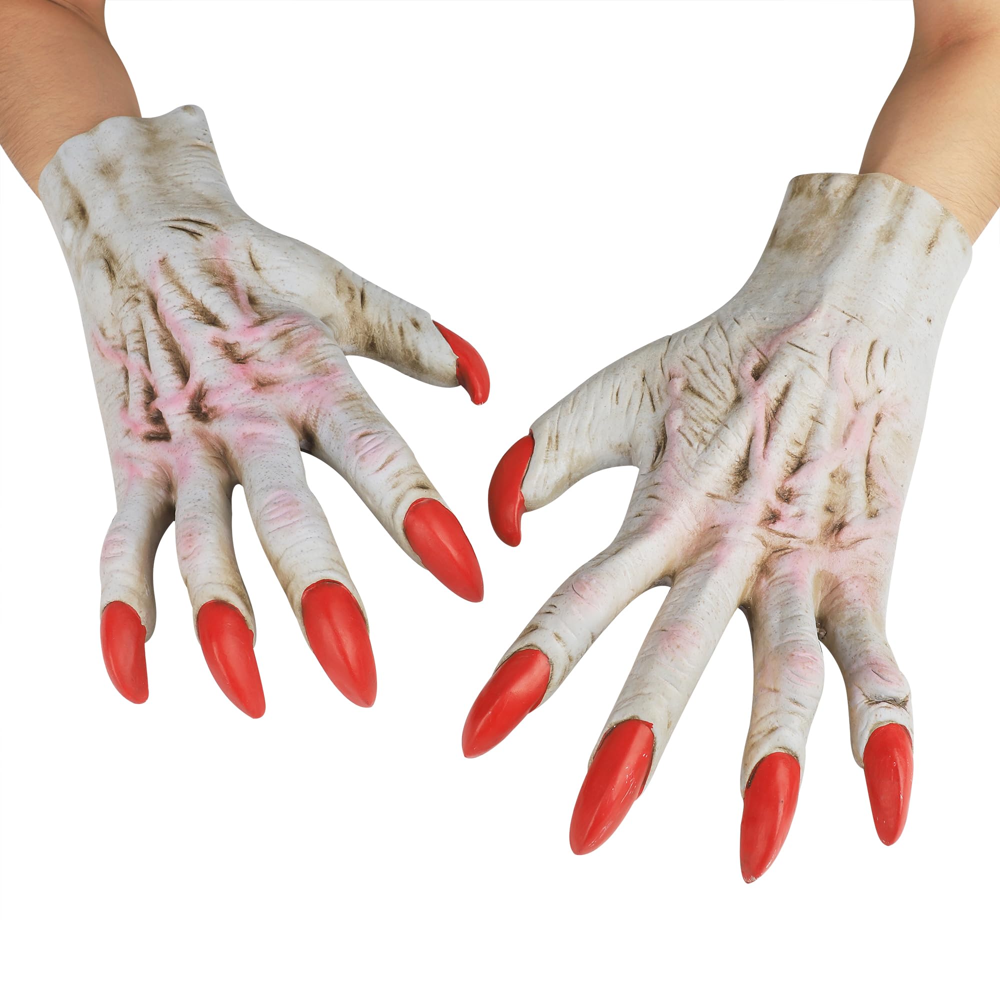 Halloween Latex Werewolf Wolf Paw Gloves Horror Scary Monster Ghost Skeleton Bone Claw Hand Reaper Gloves Devil Zombie Rotted Hands Cosplay Costume Decoration Witch Fancy Dress Party Props for Adults