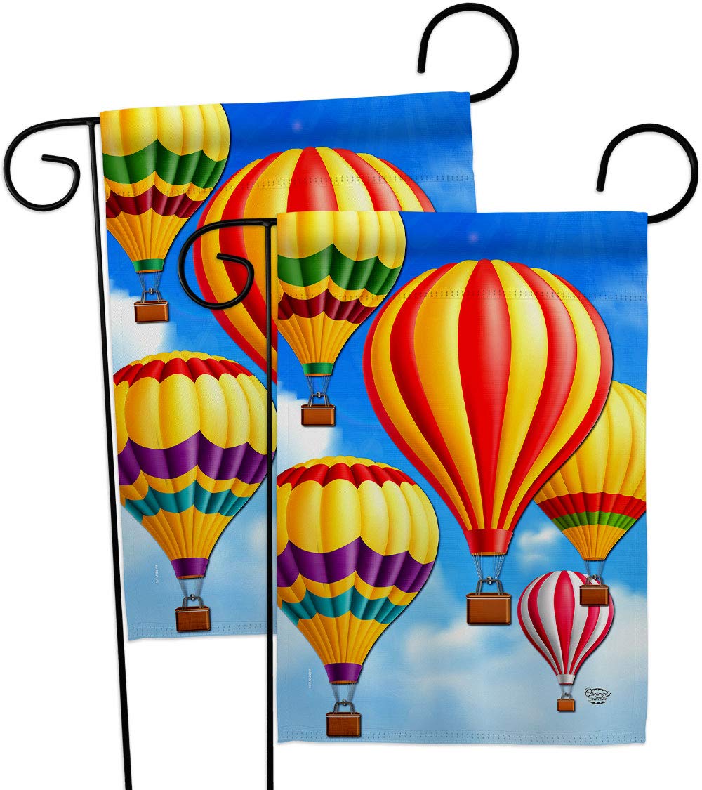 Hot Air Balloon Mass Garden Flag - 2pcs Pack Summer Fun In The Sun Beach Pool Luau Tropical Party Season Outdoor Summertime Sunny - House Banner Small Yard Gift Double-Sided Made USA 13 X 18.5