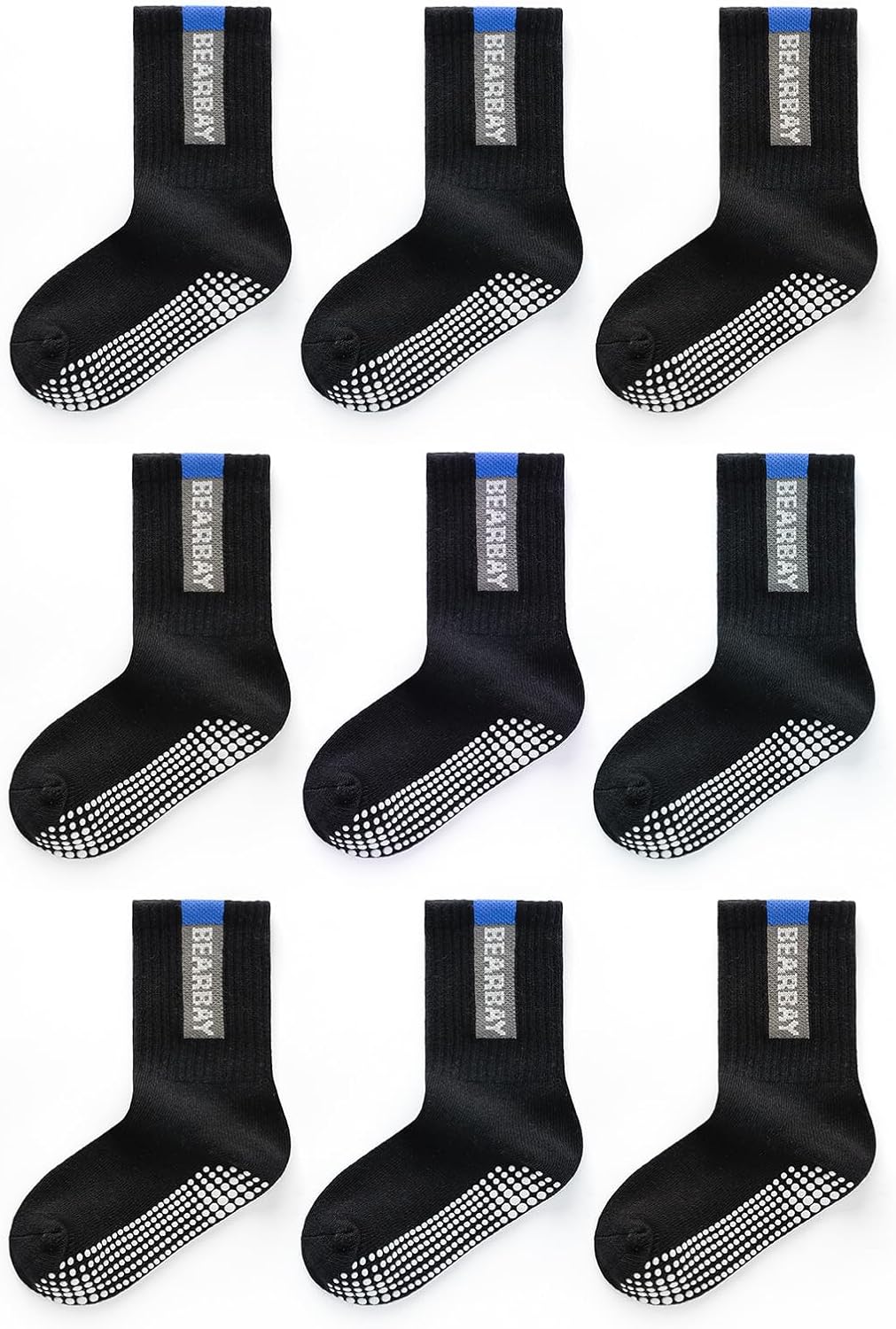 Non-Slip Toddler Grip Socks with Anti Skid Soles, Unisex Cotton Crew Ankle Socks for Baby Boys Girls Kids
