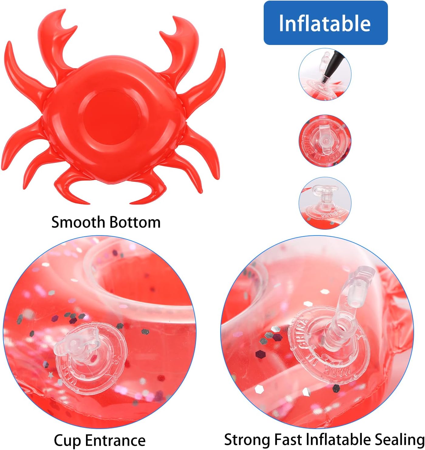 6 Pack Crab Inflatable Drink Holder, LIYDE Drink Floaties Floating Drink Holder for Swimming Pool Drink Holder for Pool Party Decorations Pool Accessories for Adults