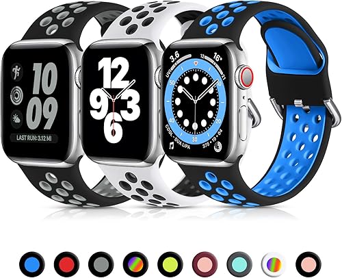 Lerobo - Paquete de 3 correas deportivas de silicona suave transpirables, compatibles con Apple Watch de 1.501.571.651.73 pulgadas (38404244 mm)