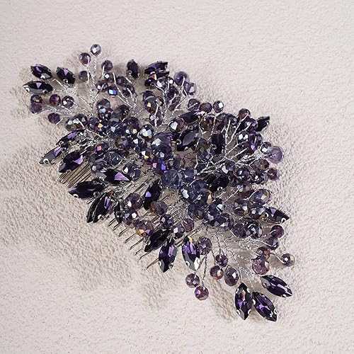 Miniatura 10 de Jumwrit Peine de pelo de boda con diamantes de imitación, peine para el pelo de novia, tocado hecho a mano, cuentas de diamantes de imitación, peine
