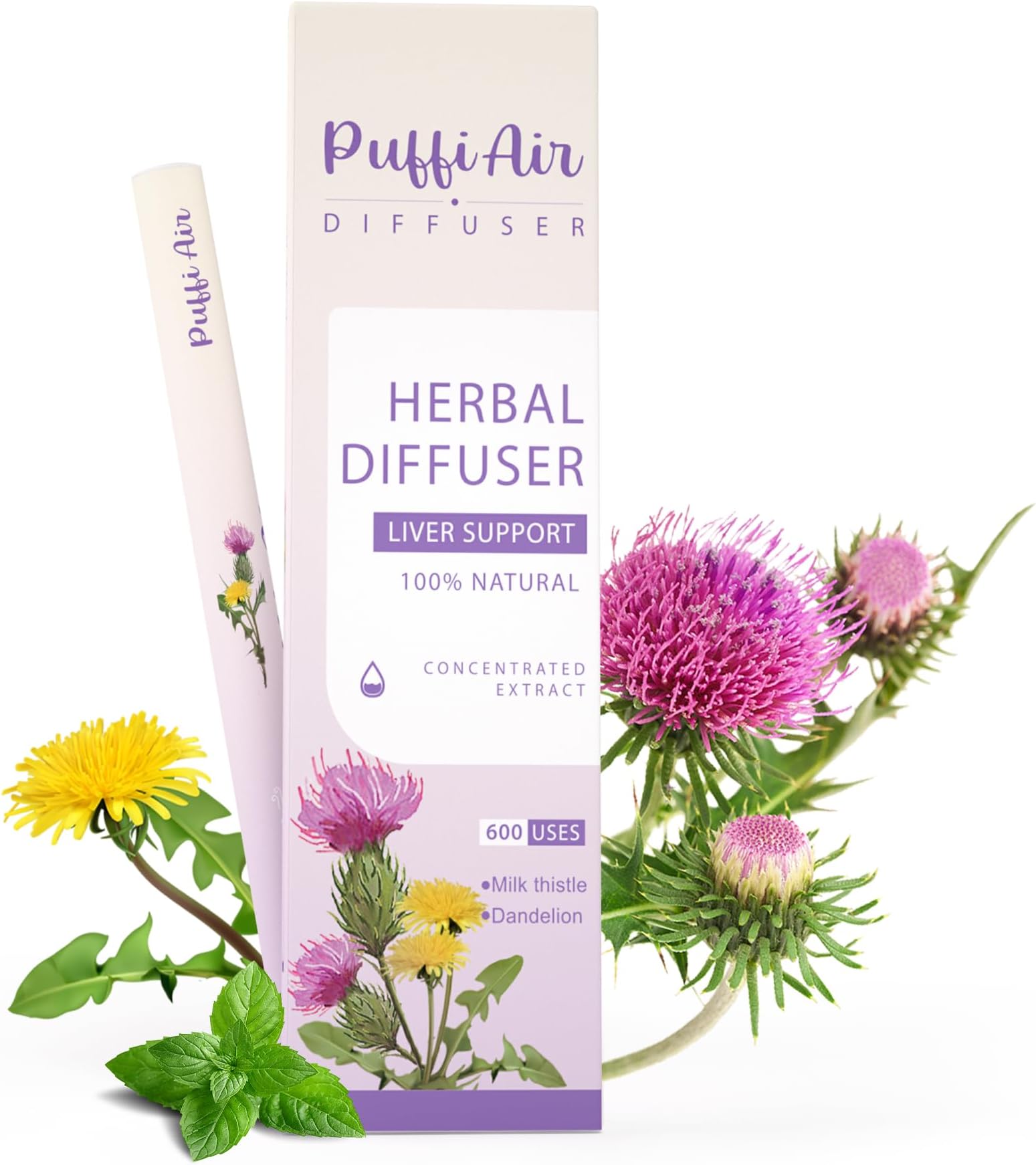 PUFFIAIR Herbal Diffuser Pen for Liver Detox with Extracts of Milk Thistle, Dandelion, Chrysanthemum, and Mint
