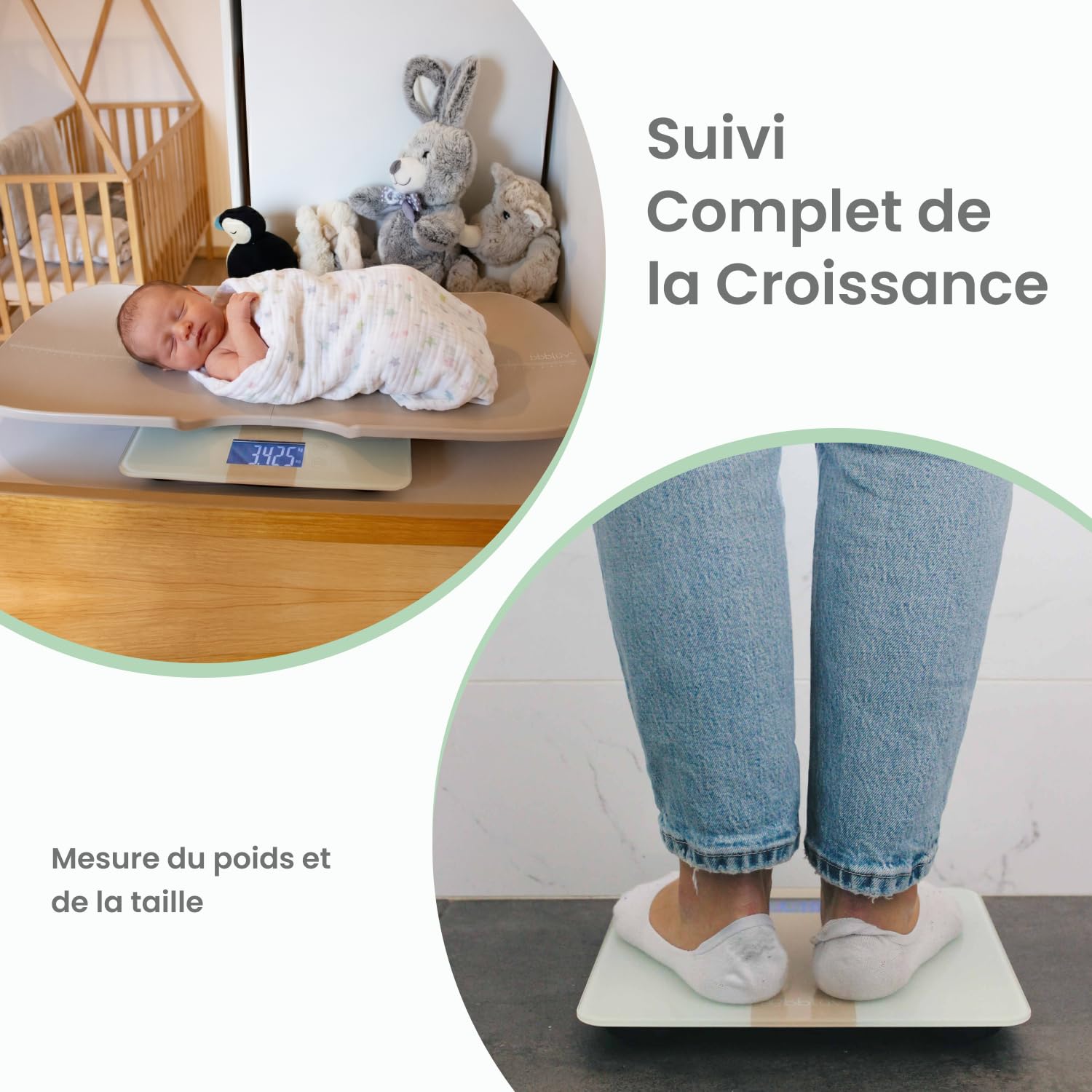 bblüv - Kilo Pro - Balance Pédiatrique Numérique, Plateau Amovible | Mesure poids et taille, Précision 5g jusqu'à 20kg, Jusqu'à 180kg pour toute la famille, Capteur haute précision, Arrêt auto