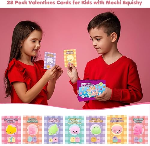 Vista 11 de Juego de 28 piezas Mochi Squishies de fiesta con tarjetas de felicitación de San Valentín para niños, regalos del día de San Valentín para niños