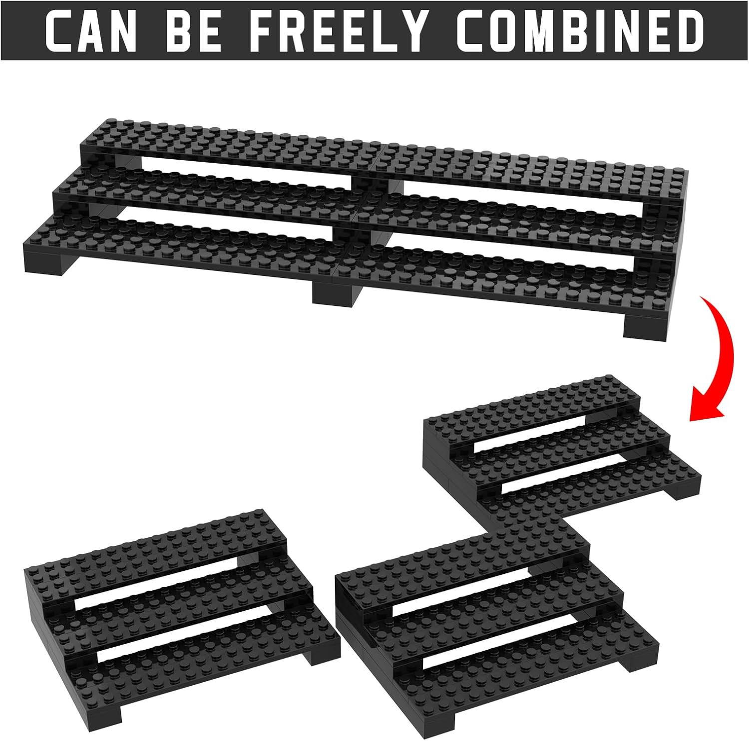2 Pack Brick Minifigure Display Stand - 3-Tier Display Case for Lego Mini Figures - Holds 66 Figures - Black Stylish Organizer for Collectors | Great Gift for Minifigure Lovers