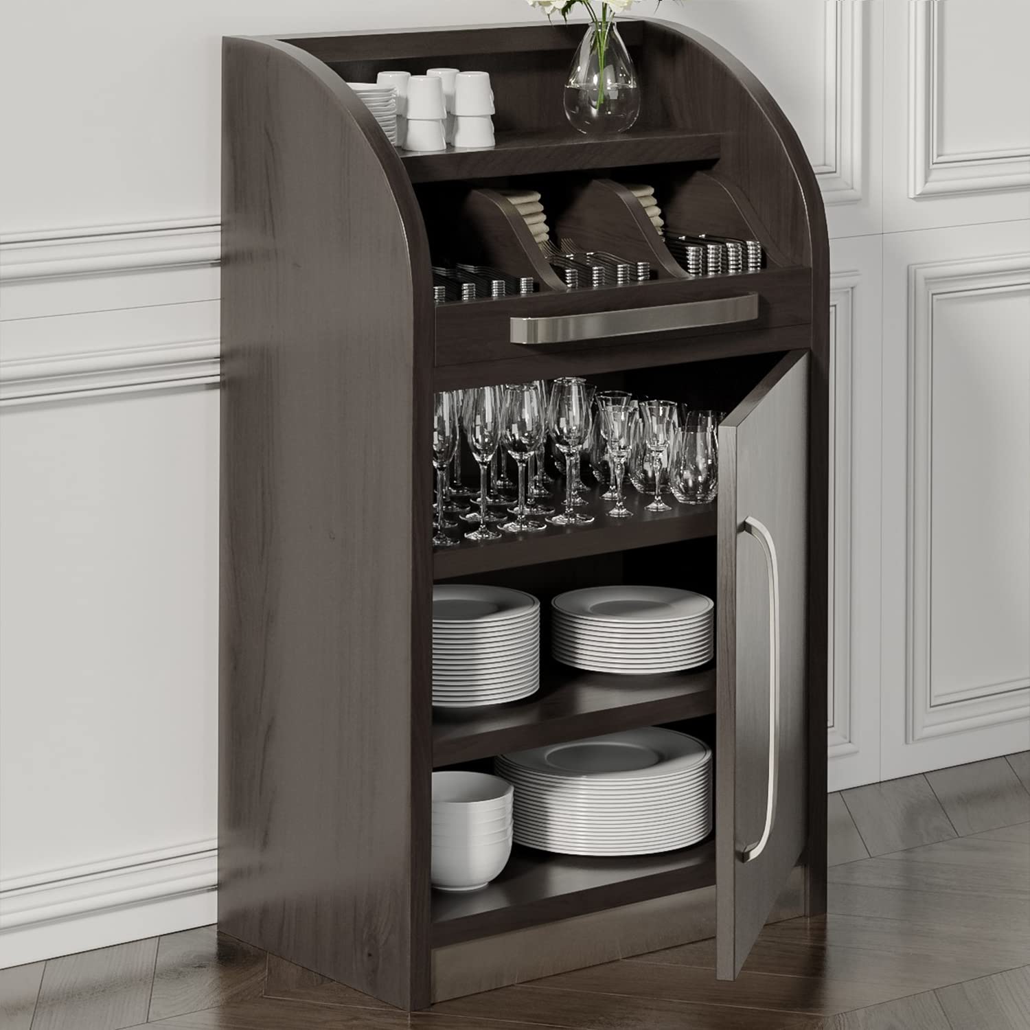 LEA | Besteckschrank | B55cm x H105 | Wenge-Schwarz | 1xTür + 2xBöden | Soft-Close | Holz Kellnerstation Schrank Kommode Servier Gastro