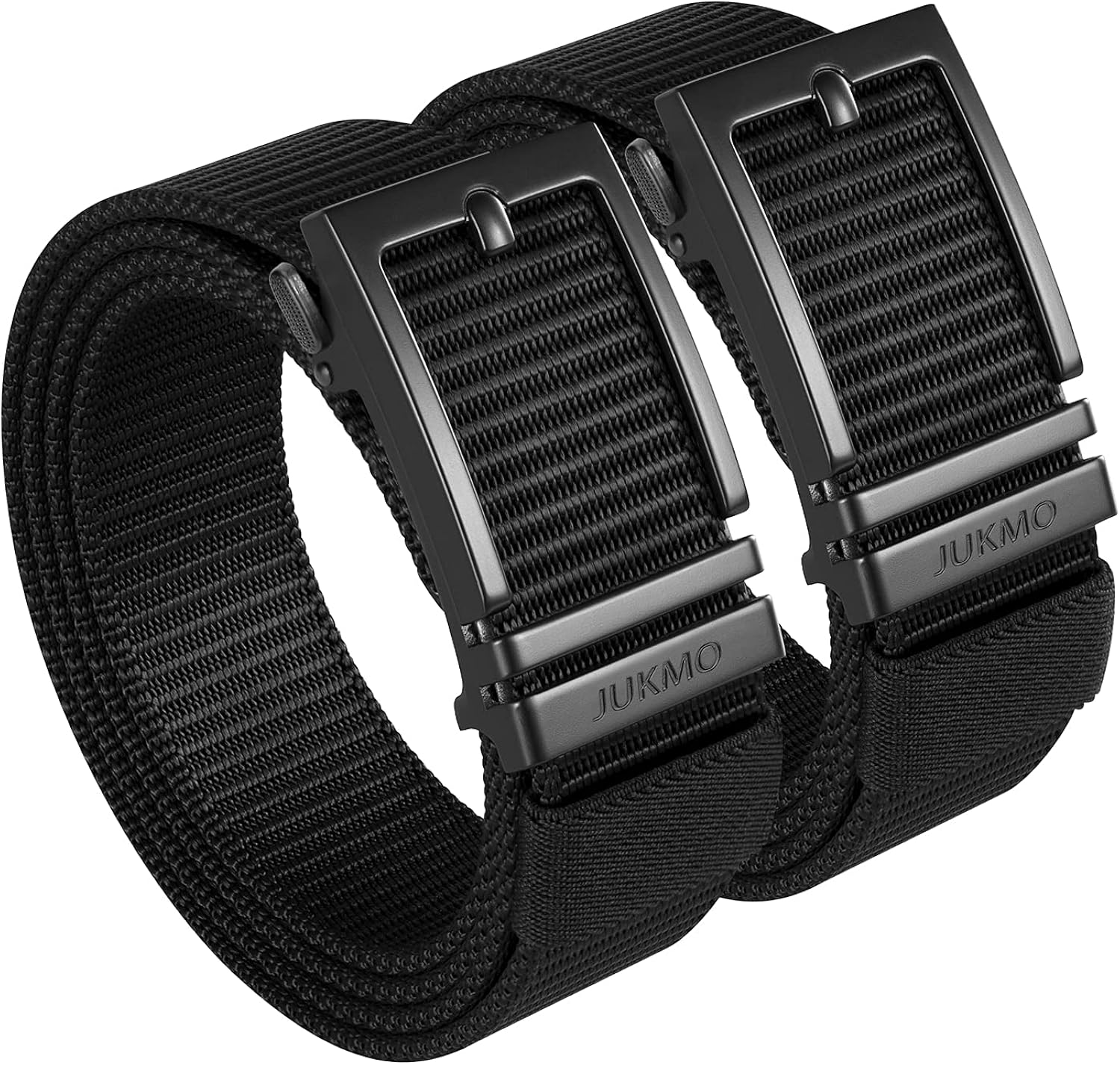 JUKMO Ratchet Belt for Men, 2 Pack Nylon Web Tactical Belt with Automatic Slide Buckle