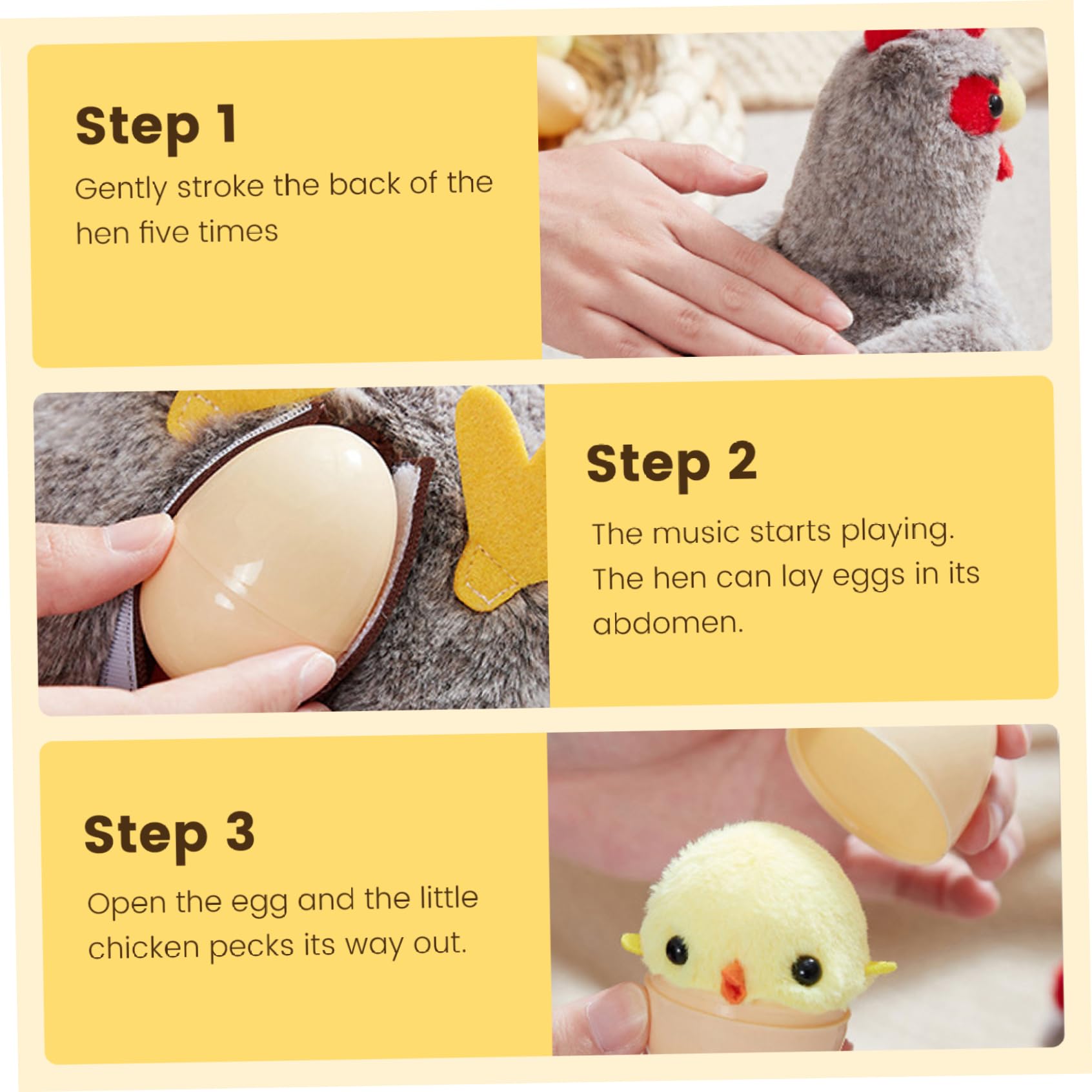 Peluche de Poulet en Peluche, Jouet en de Poulet en, Jouet Ventre à Fermeture éclair avec œufs ou Poussins pour garçons et Filles, Anniversaire, Noël, Pâques