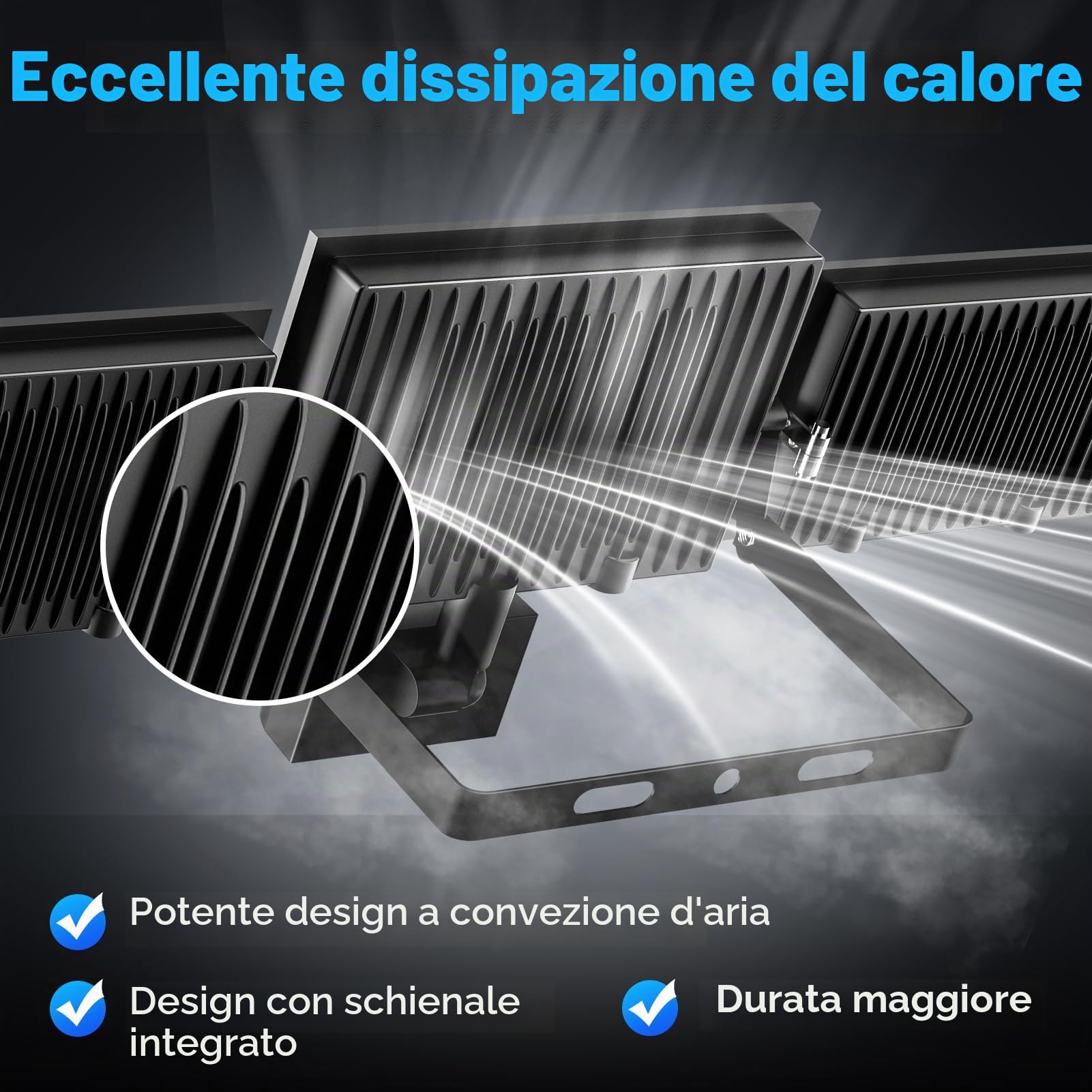 Faretto LED da Esterno con Sensore di Eovimento, 150W 15000LM Faretto 6500K Bianca Fredda, 3 Teste Lampada, Rotazione Orizzontale di 90°, Faro LED Esterno IP66 Impermeabile, per Patio Garage