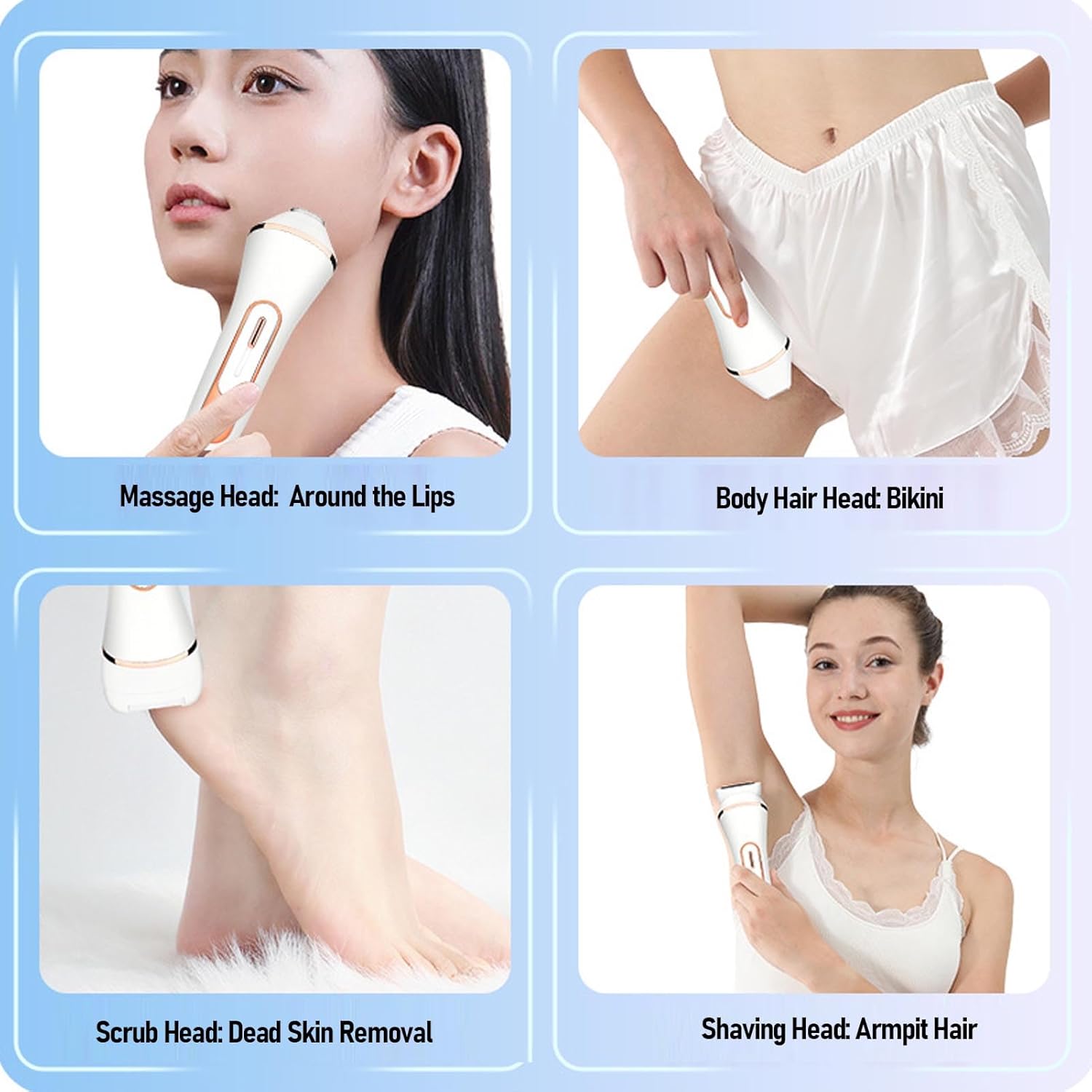 YUYTE Bikini Trimmer for Women, 4 in 1 Electric Razors & Epilator, Water Proof Hair Removal Shaver for Bikini Area Legs Underarms with Foot Grinder Lip Shaving Head