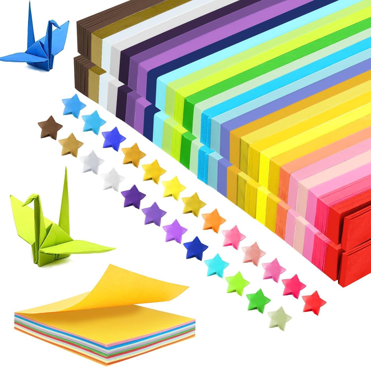 Prebarfun 2700PCS Origami Star Paper Strips & 100PCS Square Origami Paper Set, Double-Sided 7x7cm Sheets, 27 Vibrant Colors for DIY Crafts, Lucky Star Folding & Decorative Arts