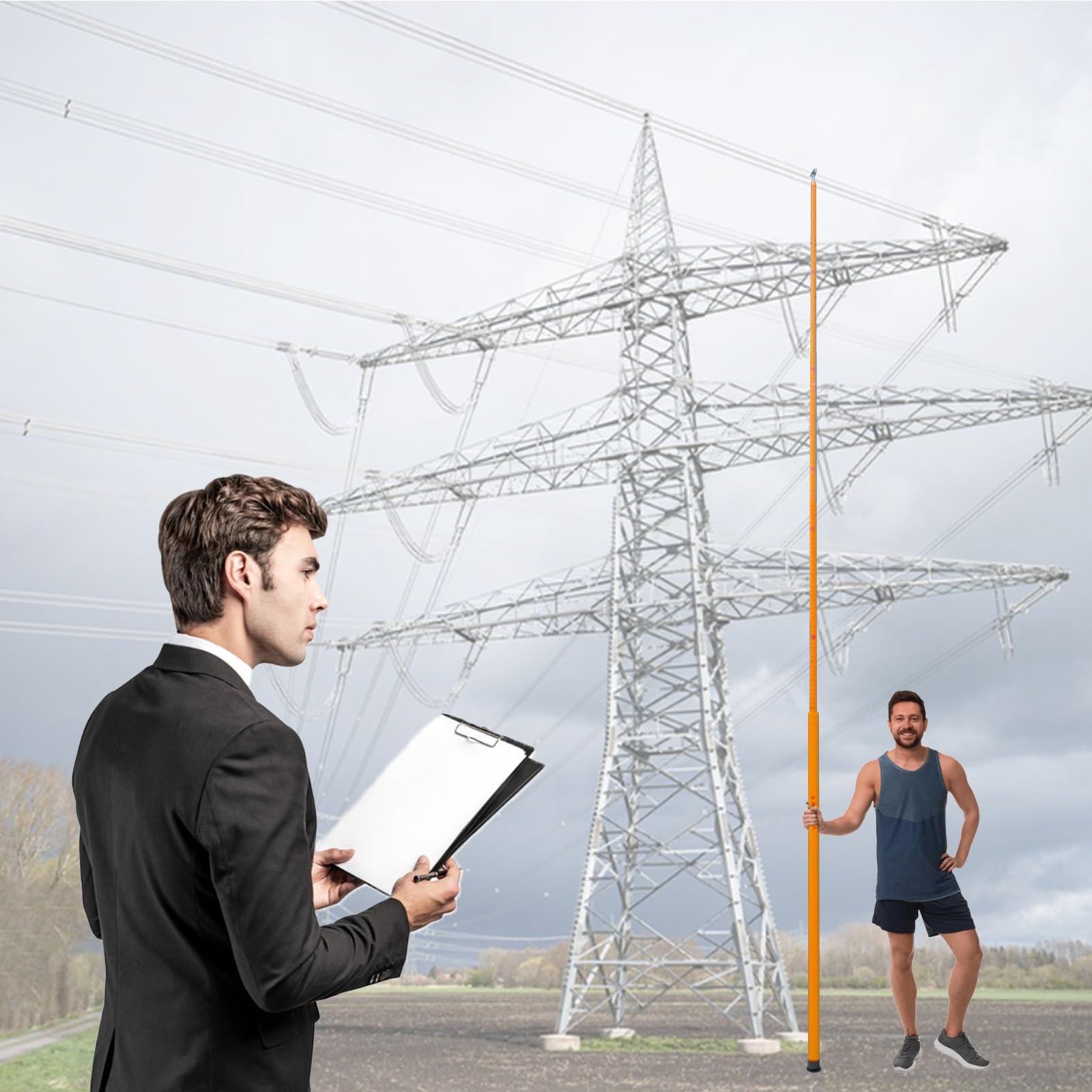 Mât de Mesure Haute Tension, Tige de Mesure télescopique isolée et réglable, 8 m (26,2 pi) pour géomètres et électriciens, Outil de Mesure de Hauteur à Lecture directe (Jaune)