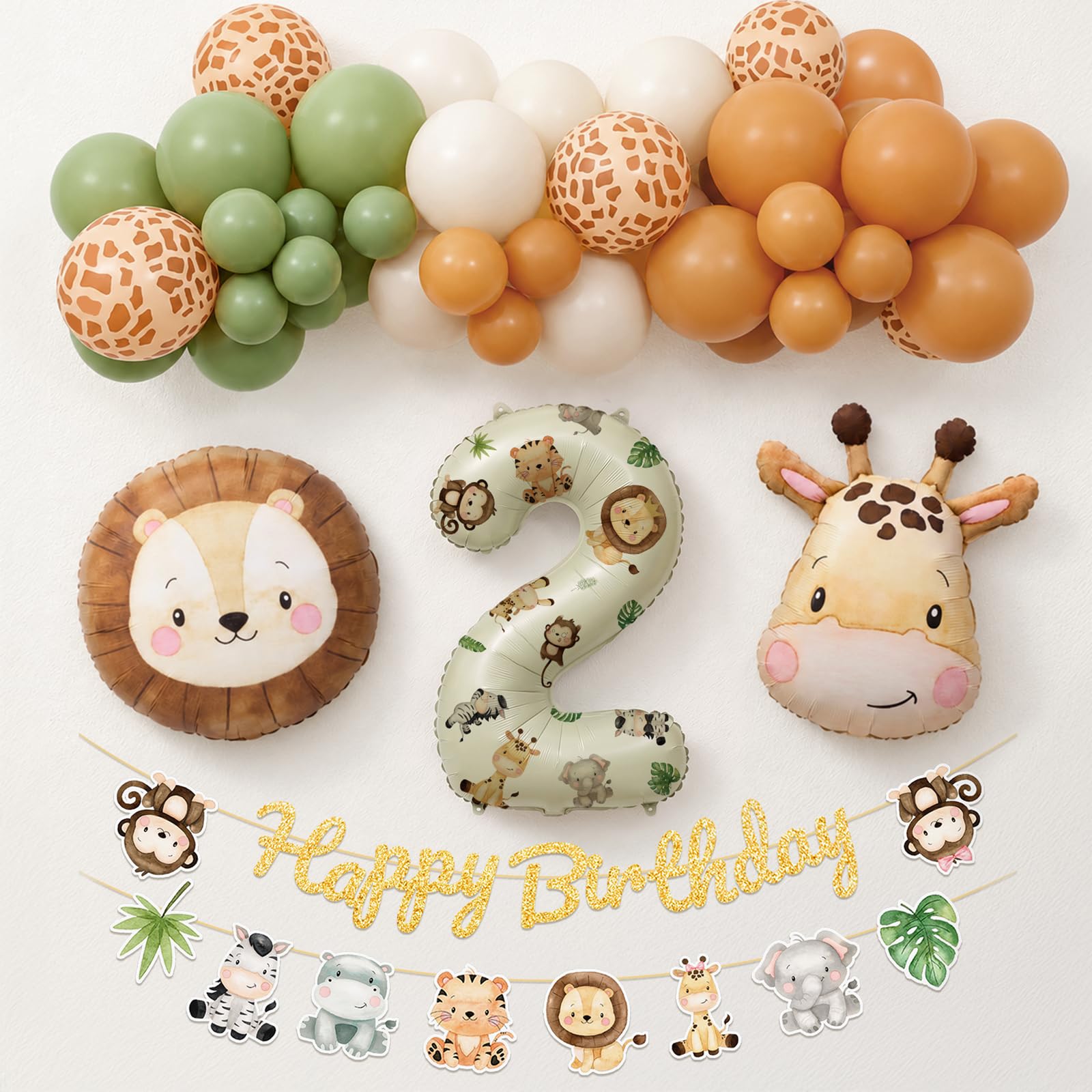 Wuokkig Jungle Animal Balloons, 49pcs Safari 2nd Birthday Decorations