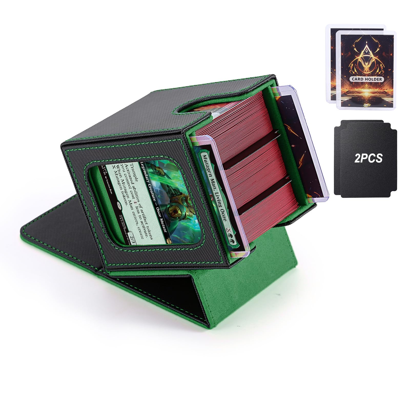 MTG Commander Deck Box for TCG with dual display windows,Black Green