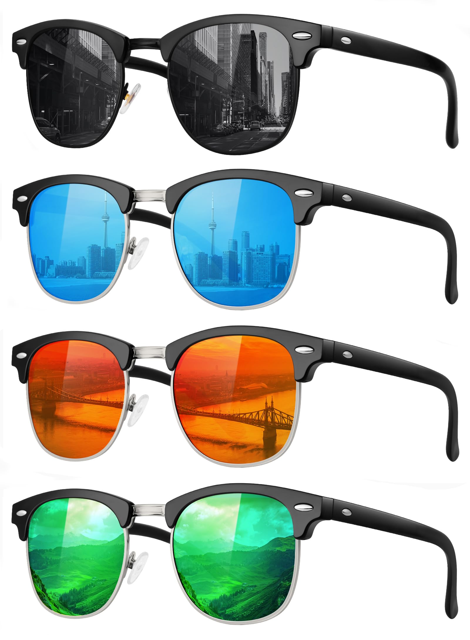 Classic Polarized Sunglasses for Men and Women Retro Style Semi Rimless Frame Sun Glasses 100% UV Protection Goggles