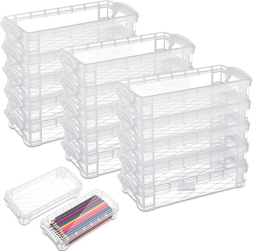 Gueevin Caja de lápices de plástico de gran capacidad, estuche de lápices de plástico transparente, caja de crayones con tapa hermética a presión, disponible en Yaxa Guatemala