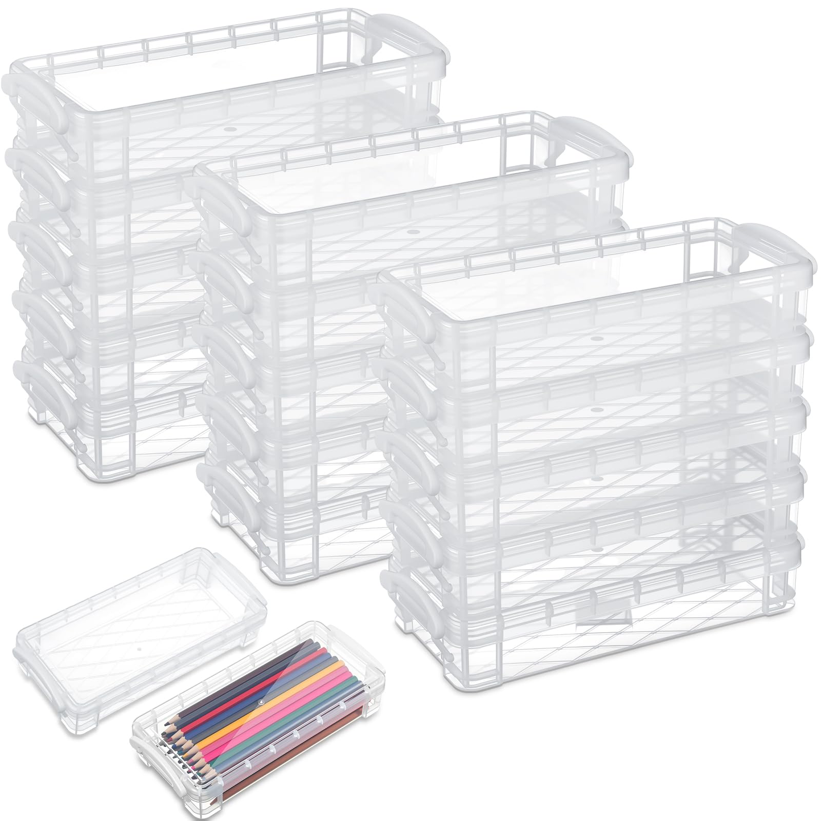 Gueevin 12 Pcs Pencil Box Clear Plastic Pencil Case, White