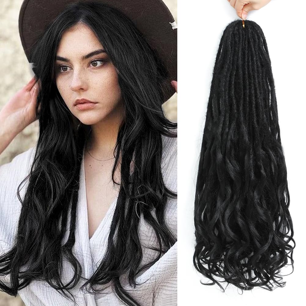 Aguacor Loose Wave Dreadlocks Synthetic French Curly Double Ended Dreadlock Extensions 24inches 10 Strands Thin Soft Black Spanish Curly DE Dreadlock
