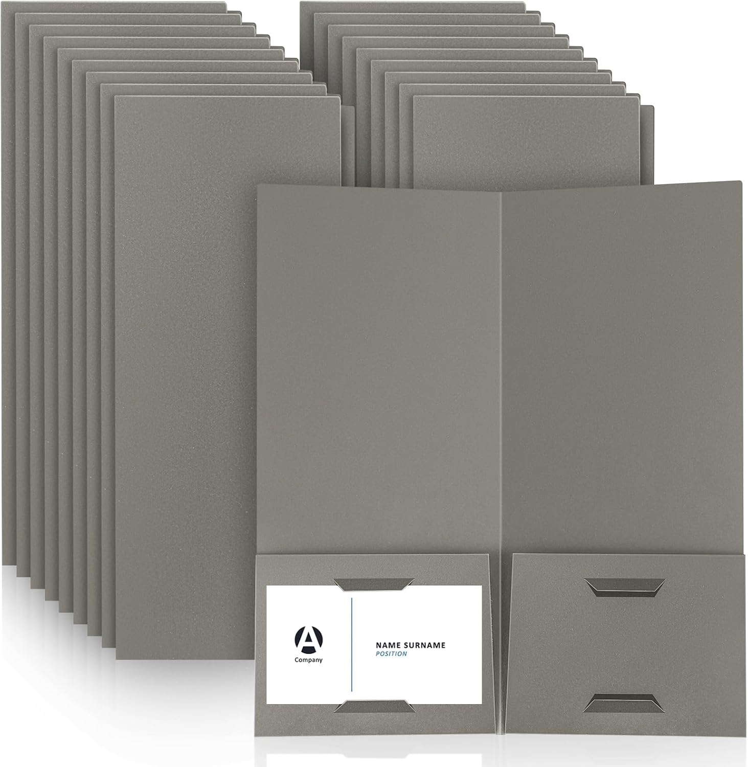 Henoyso 50 Pcs 4 x 9 Inch Mini Presentation Folders 2 Pocket Folders Folder with Two Business Card Holders Ideal for Guests Welcome Customer Information Confirmation Receipt Organization (Grey)