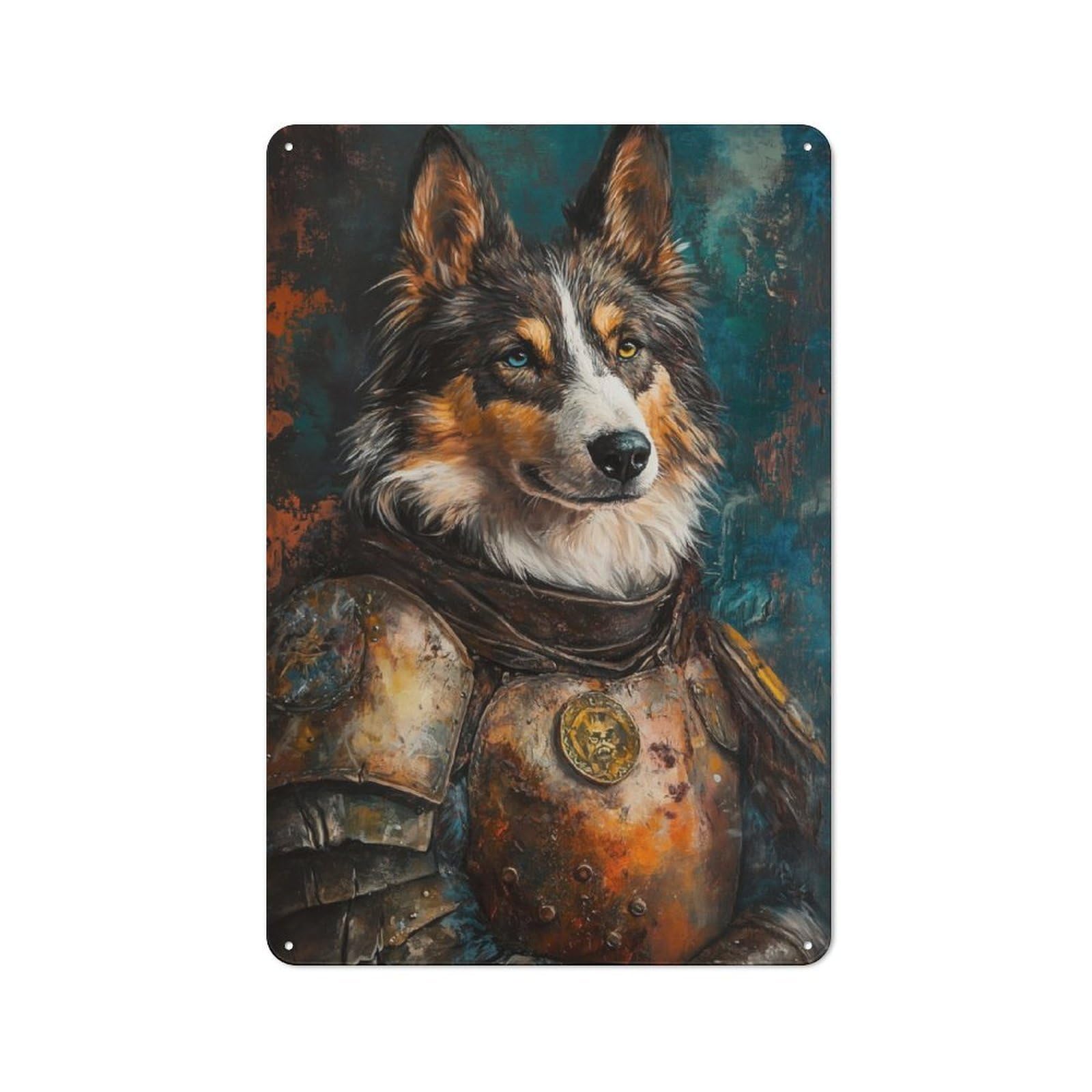 Junmoney Australian Shepard In Armor Vintage Tin Sign 30X20cm With For Studio Or Craft Room, For Garage, Workshop And Man Cave Decoration