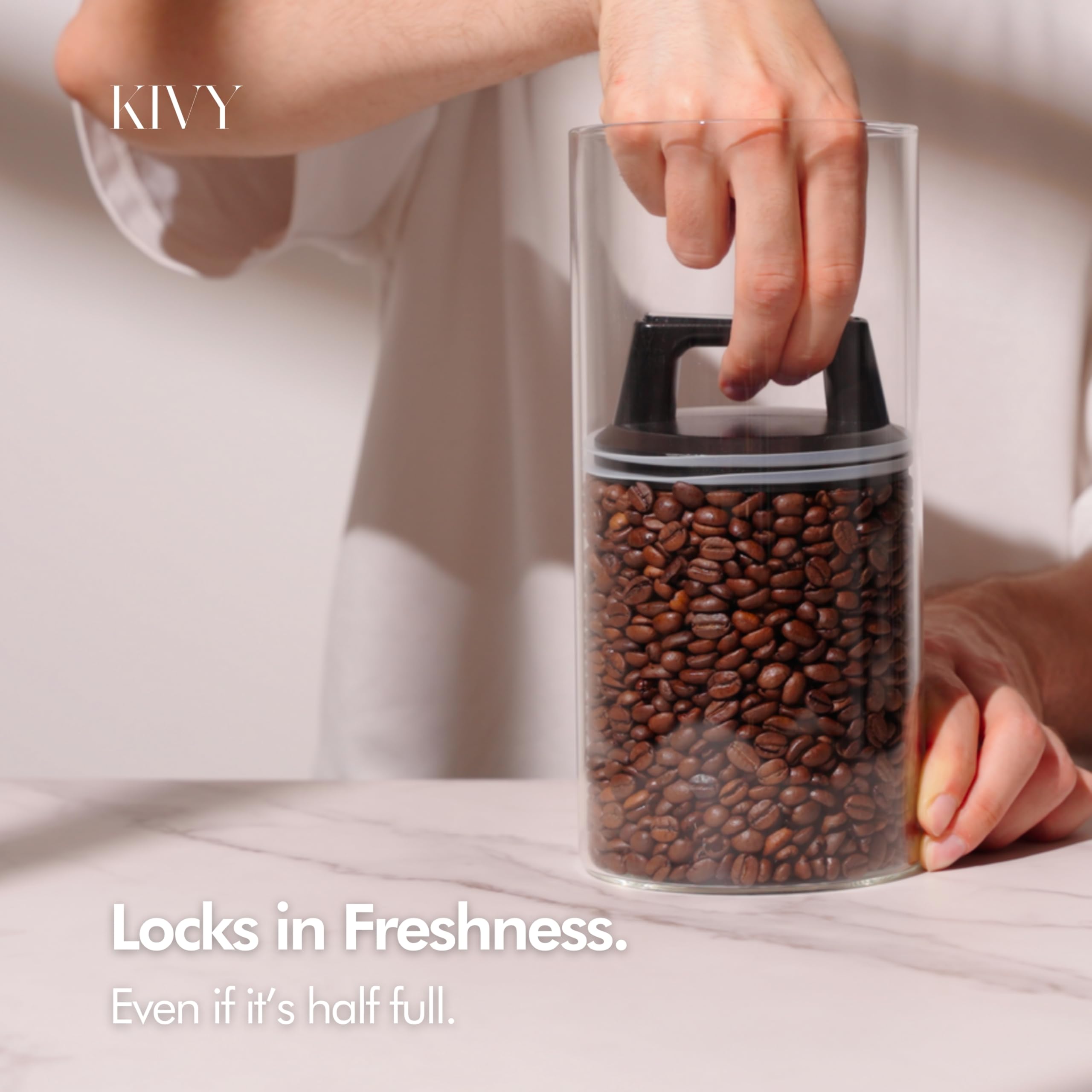 KIVY Vakuumversiegelung Kaffeedose [luftdicht] – Kaffeedose mit luftdichtem Deckel – Luftdichter Kaffeedose – luftdichter Kaffeebehälter – Kaffee-Aufbewahrung luftdichter Vakuumbehälter (Glas)
