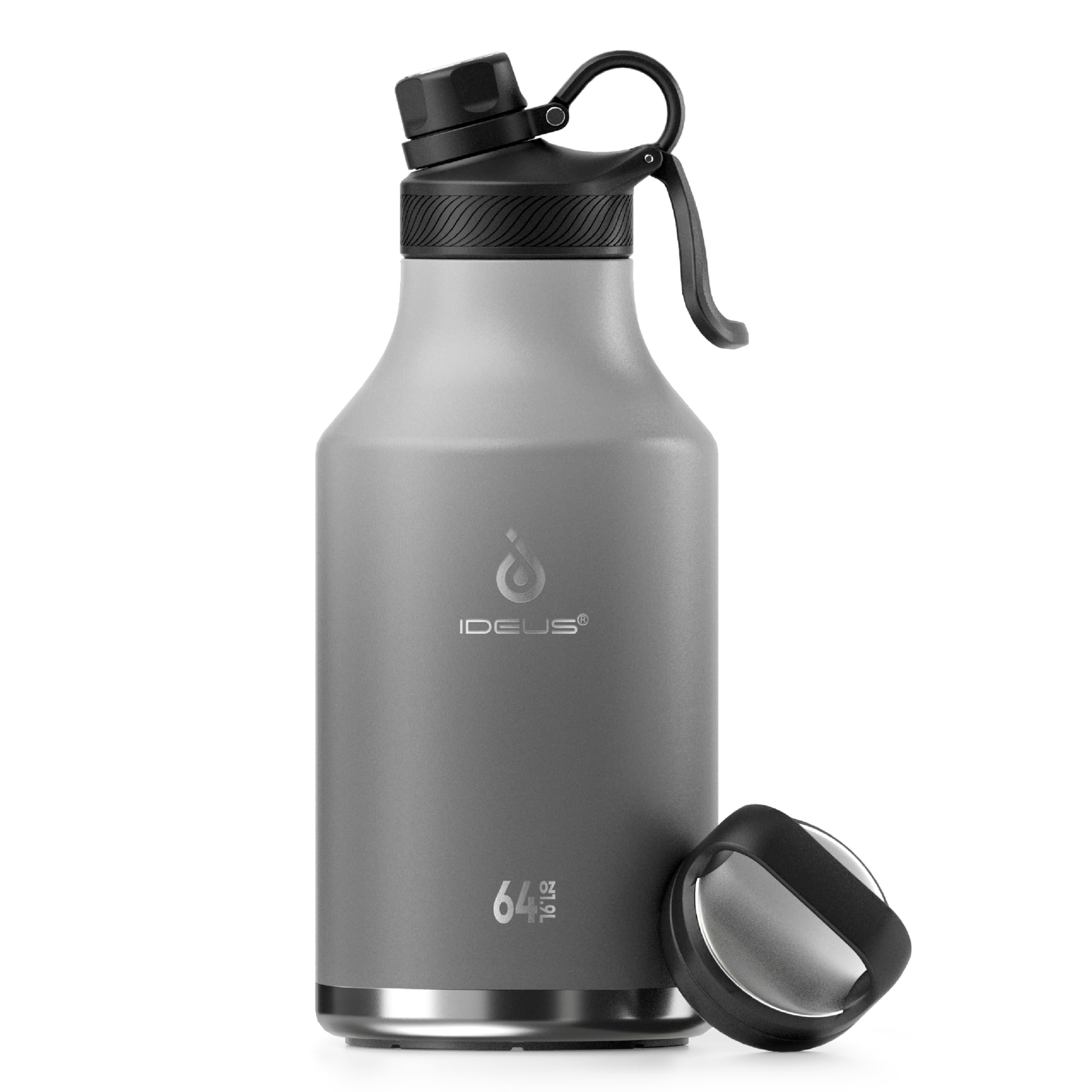 IDEUS Insulated Stainless Steel Water Bottle with 2 Leak-Proof Lids, Thermal Water Flask for Hiking Biking, 64oz, Bright Blue