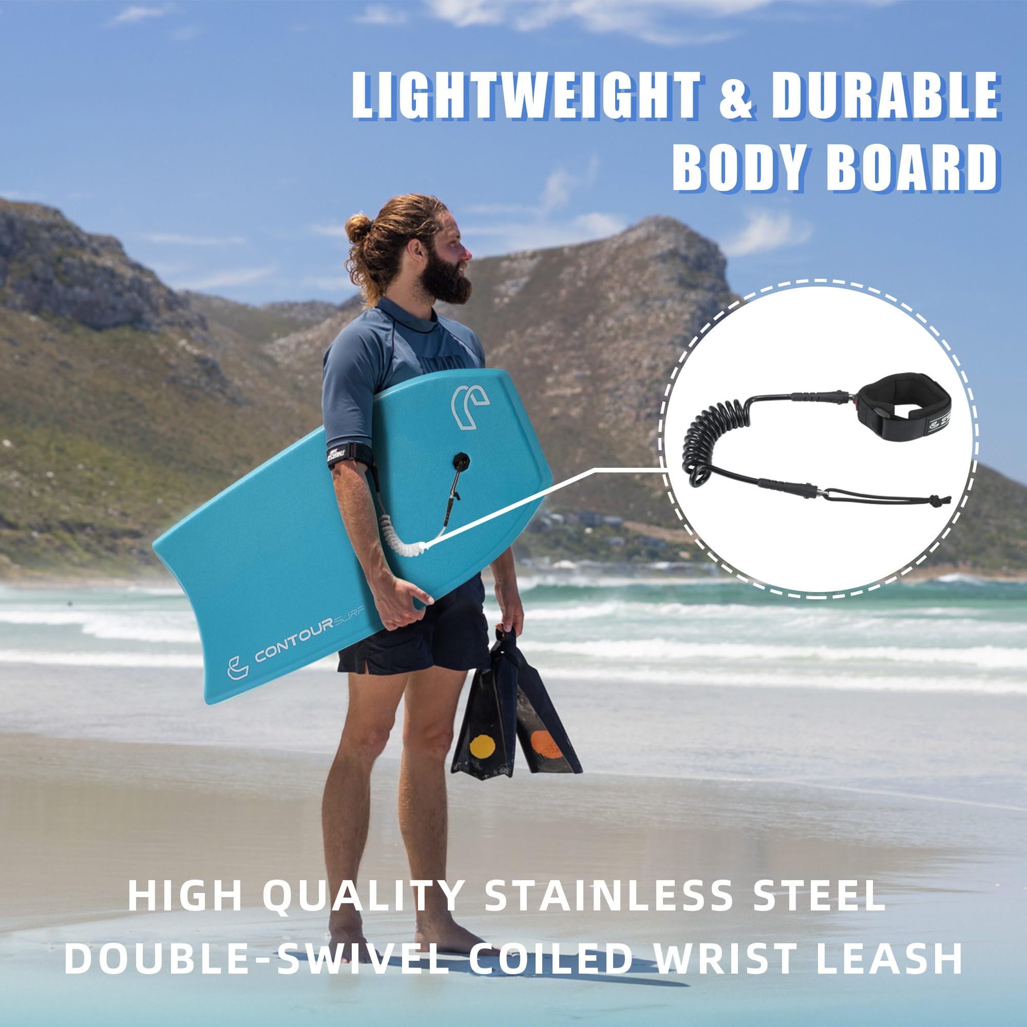 Ripple - Bodyboard de 99 cm, ligero, duradero, núcleo EPS IXPE, cubierta HDPE, parte inferior lisa, FRP, cola creciente, malla de plástico de doble canal con doble correa de muñeca