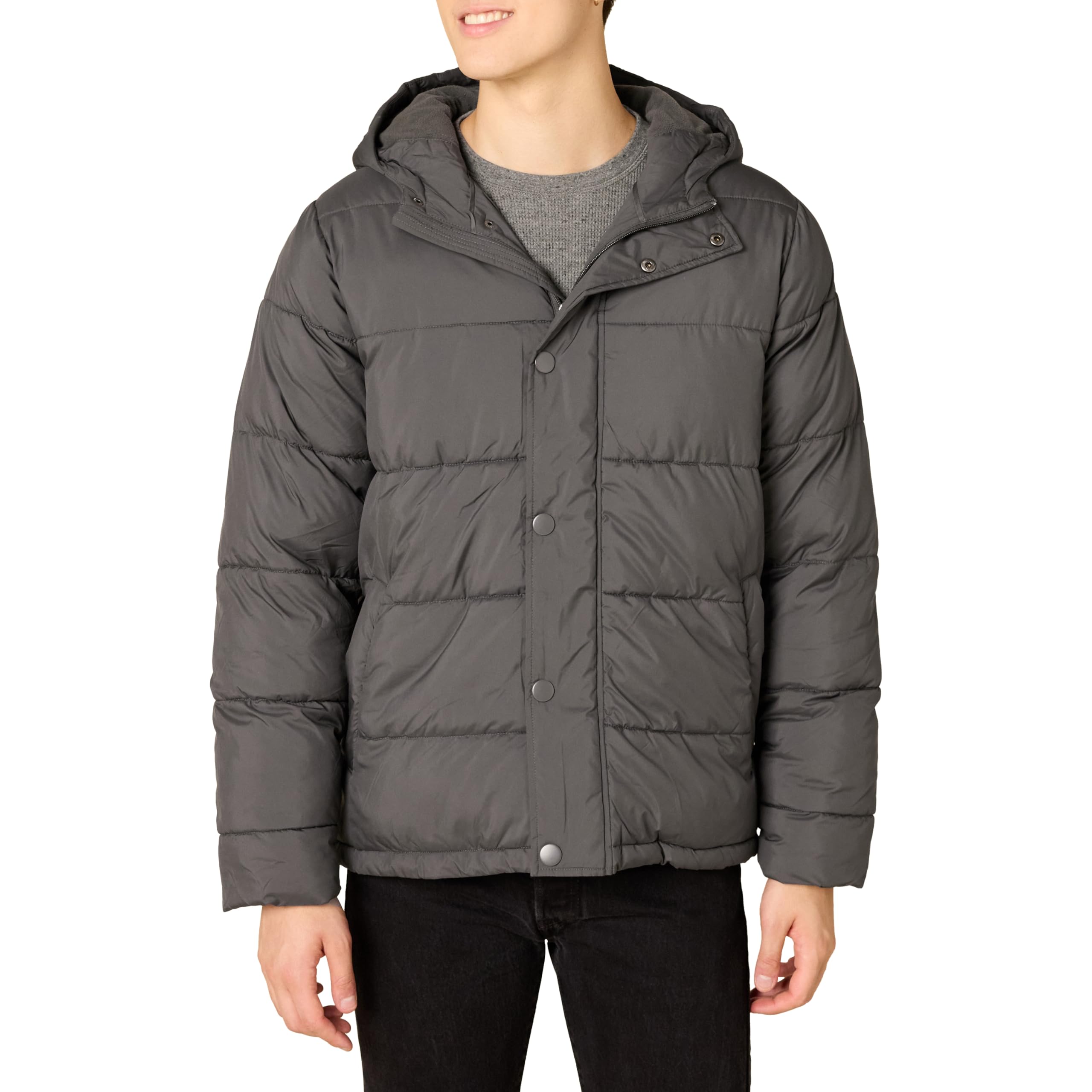 Amazon Essentials Men's Winter Heavyweight Hooded Puffer Coat, Dark Grey, XS