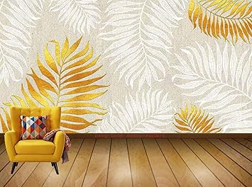 Avikalp Exclusive AVZ0678 Modern Minimalist Plant Texture Golden Tv Background Wall HD 3D Wall Sticker(335cm x 304cm)