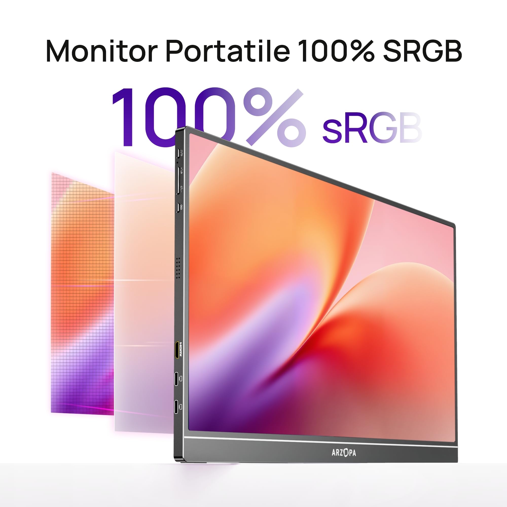 ARZOPA Monitor Portatile 16.1" IPS FHD 1080P HDR10 Ultra Sottile 9.3mm Altoparlanti Integrati Z1C