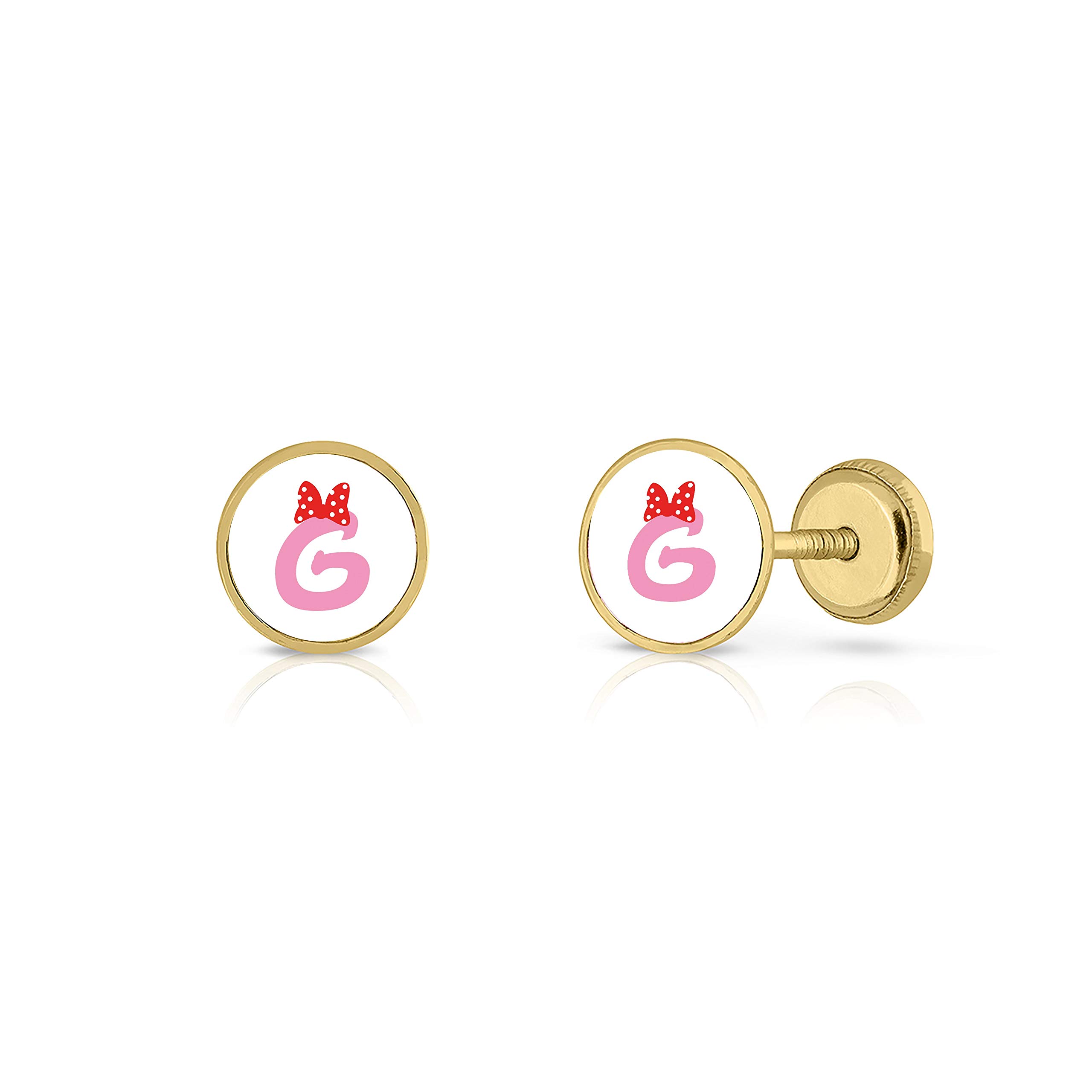 Pendientes Oro de Ley Certificado/Niña/Mujer. Diseño Letra Inicial. Cierre de seguridad a rosca. Medida 7 mm. (4-4955-7-C)