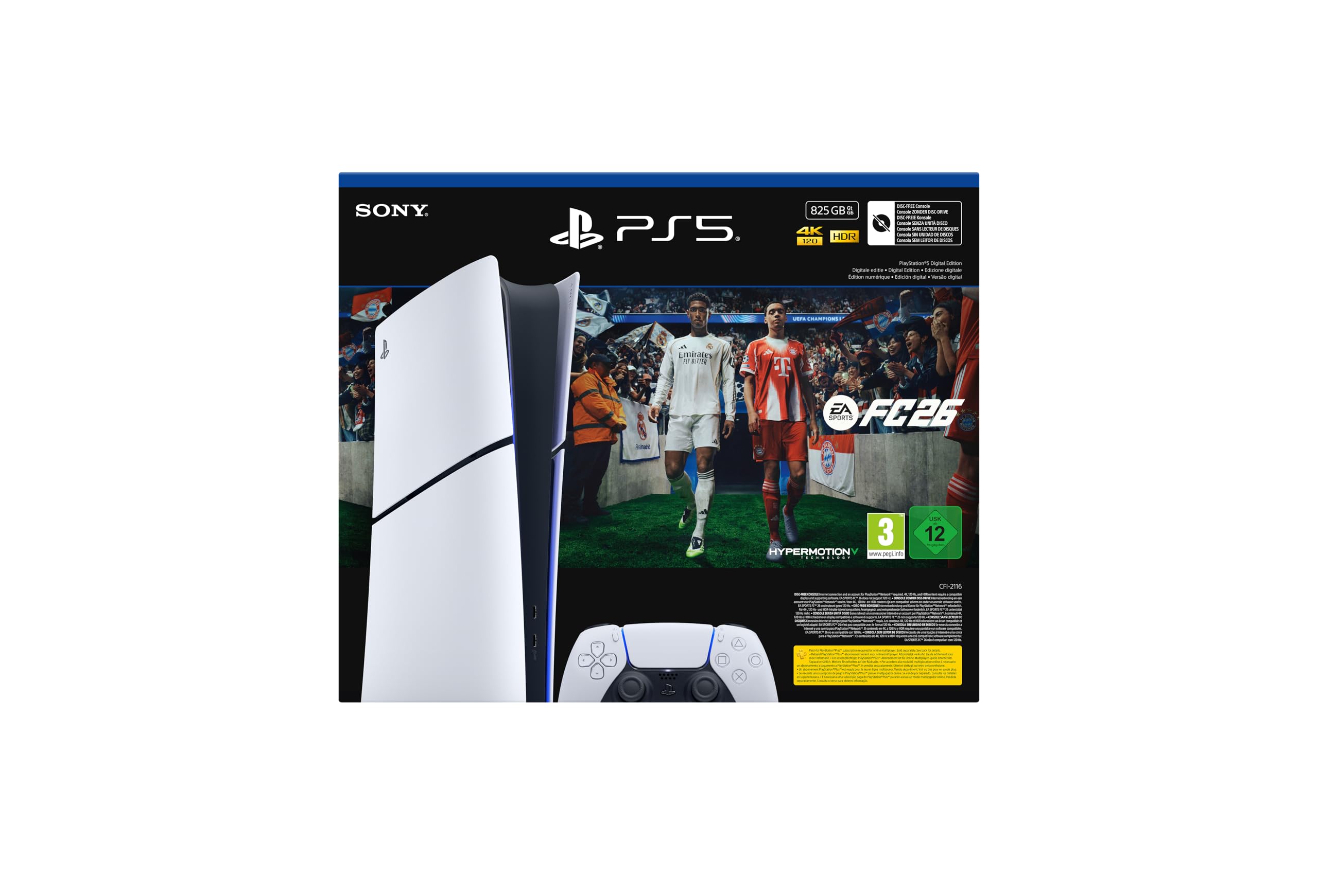 Playstation Sony, Pack Console 5 Édition Numérique, 1 Jeu Complet EA SPORTS FC 26 (Code), 1 Manette DualSense avec Retour Haptique et Gâchettes Adaptatives, SSD Ultra-Rapide, Couleur : Blanche