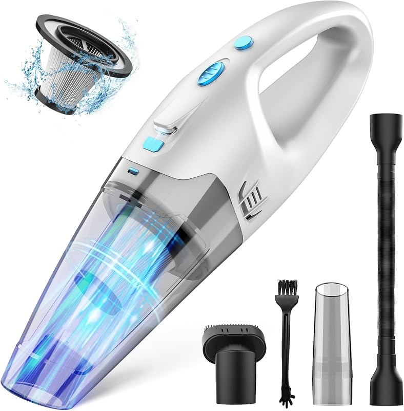 Handheld Vacuum Cordless,Car Cordless Rechargeable, 6KPA Powerful Suction Hand Held Vacuum with LED Light/Multi Accessories, 1.6lbs Mini Portable Vacuum Cleaner for Home/Car/Office Cleaning