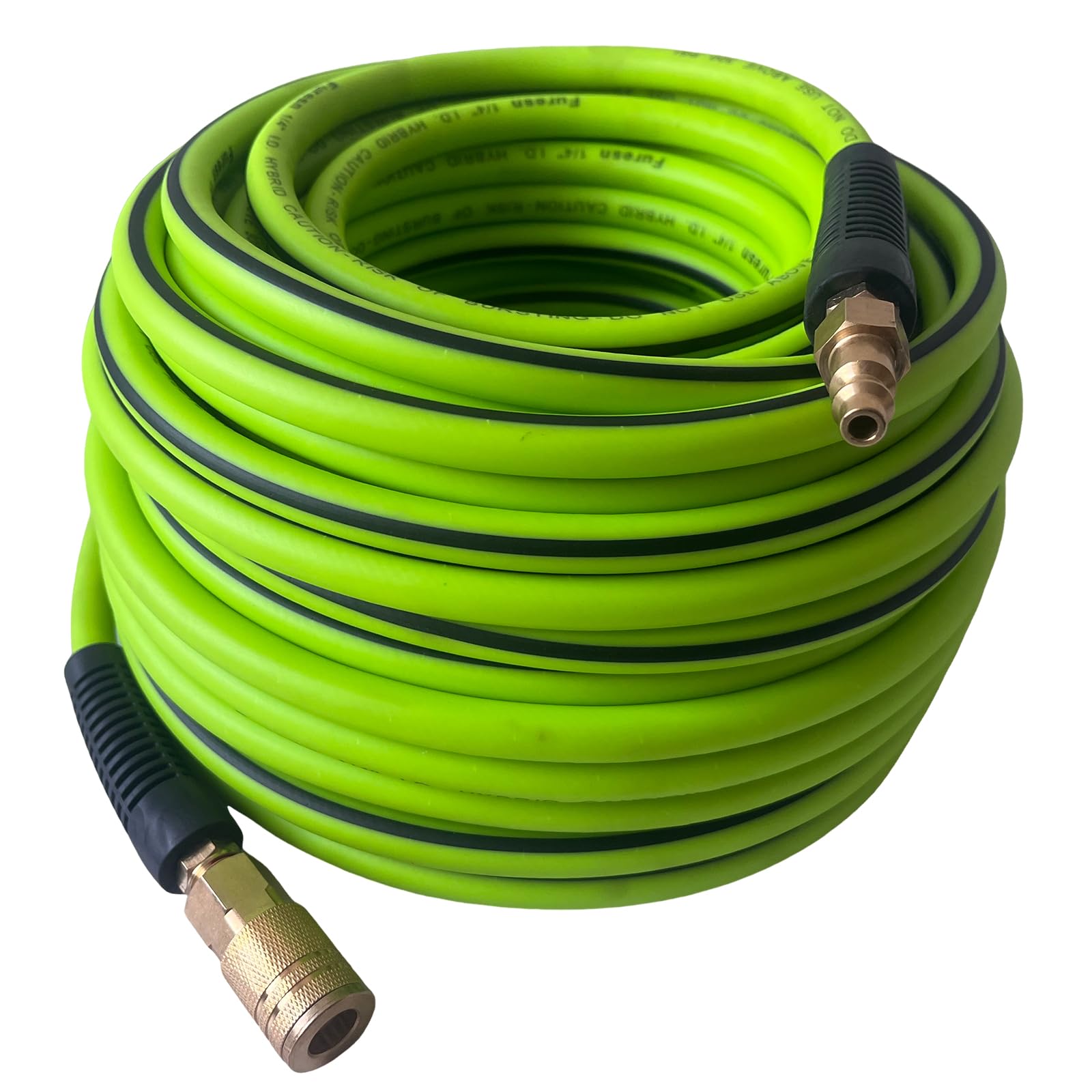 Air Hose 1/4 in x 50 ft, Heavy Duty, Lightweight, Kink Resistant, Hybrid Air Compressor Hose with 1/4 in Solid Brass Male Fittings, Bend Restrictors,