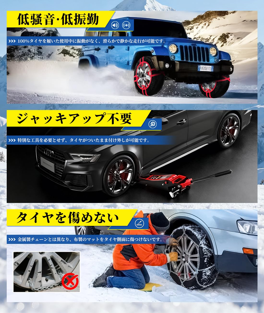 Amazon.co.jp: 2025新登場 タイヤチェーン 布製 反射バンド ジャッキ