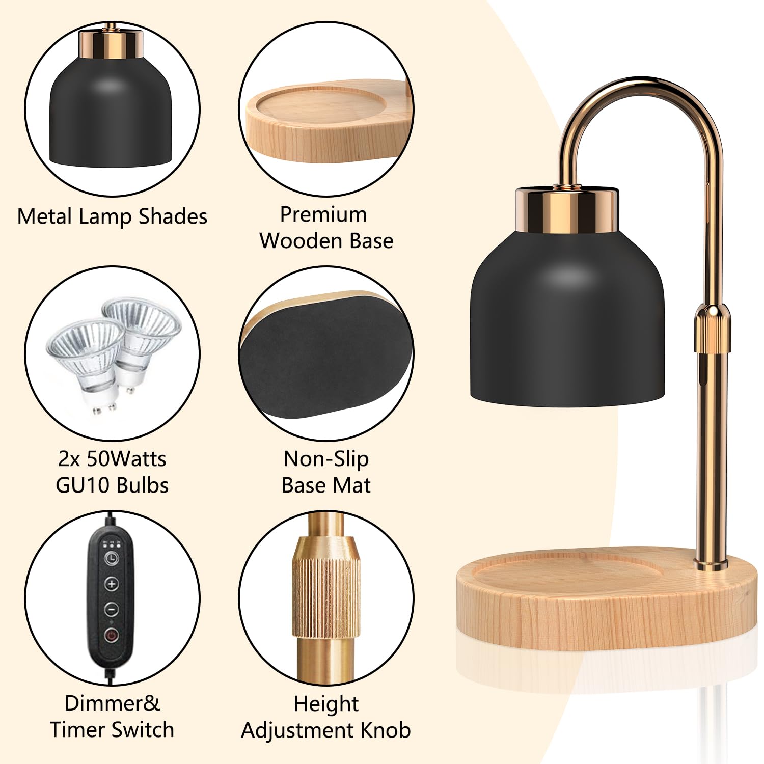 Loowoko Lampada Scalda Candela Lampada Aroma Diffusore Elettrica con Timer e Dimmer Scaldacandela Vintage con 2 Lampadine