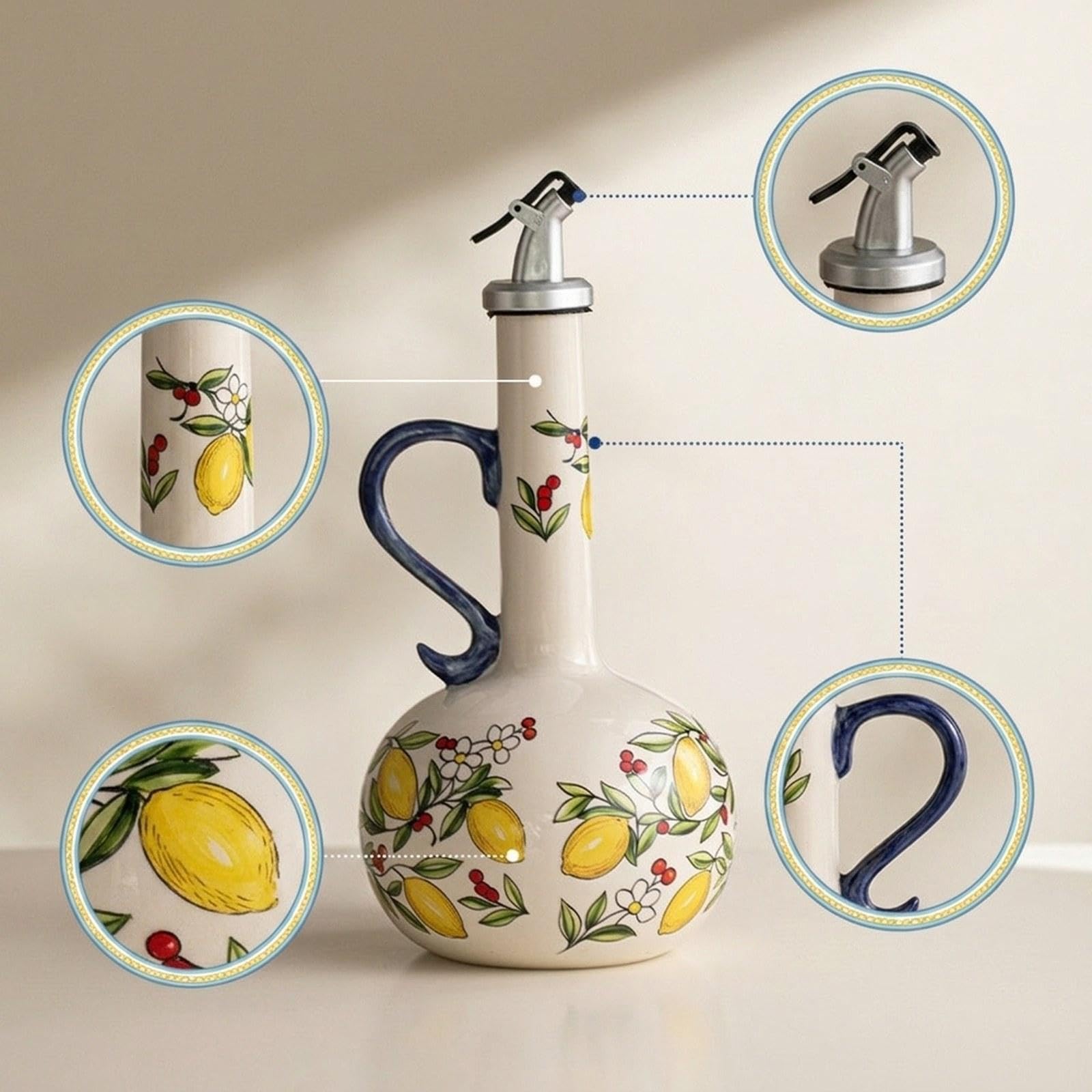Botella Dispensadora Aceite Vinagre Cerámica Oliva Tarro Moderno Creativo Diseño Vertido Fácil Contenedor Líquidos para Cocinar Servir Hogar Restauran, Amarillo, Individual