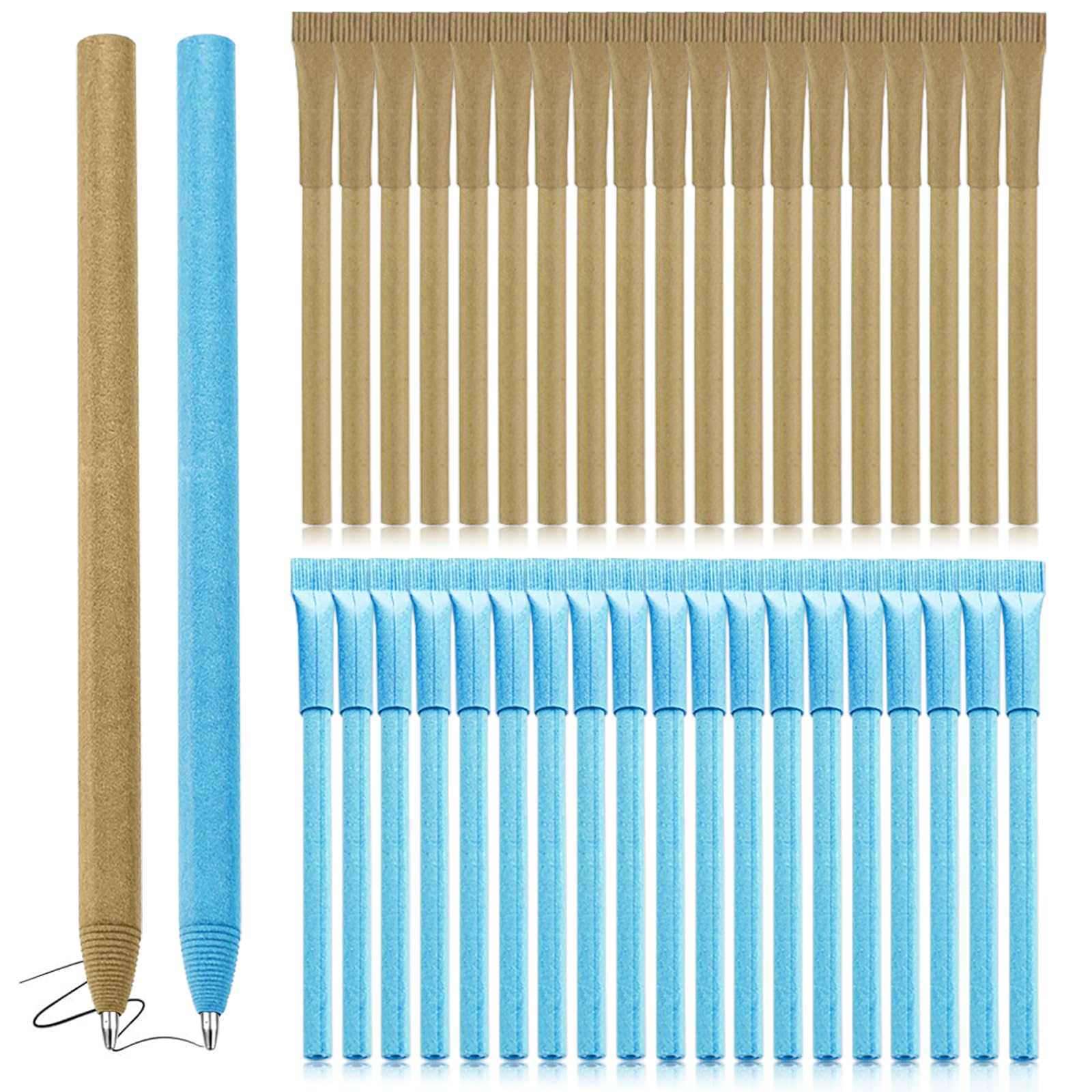 Taasmoog Pack of 40 Black Ink Ballpoint Pens, Candy Color Kraft Paper Biro Eco-Friendly Vegan Stationery Gift Set Kraft Paper Pens (Blue) — image 1