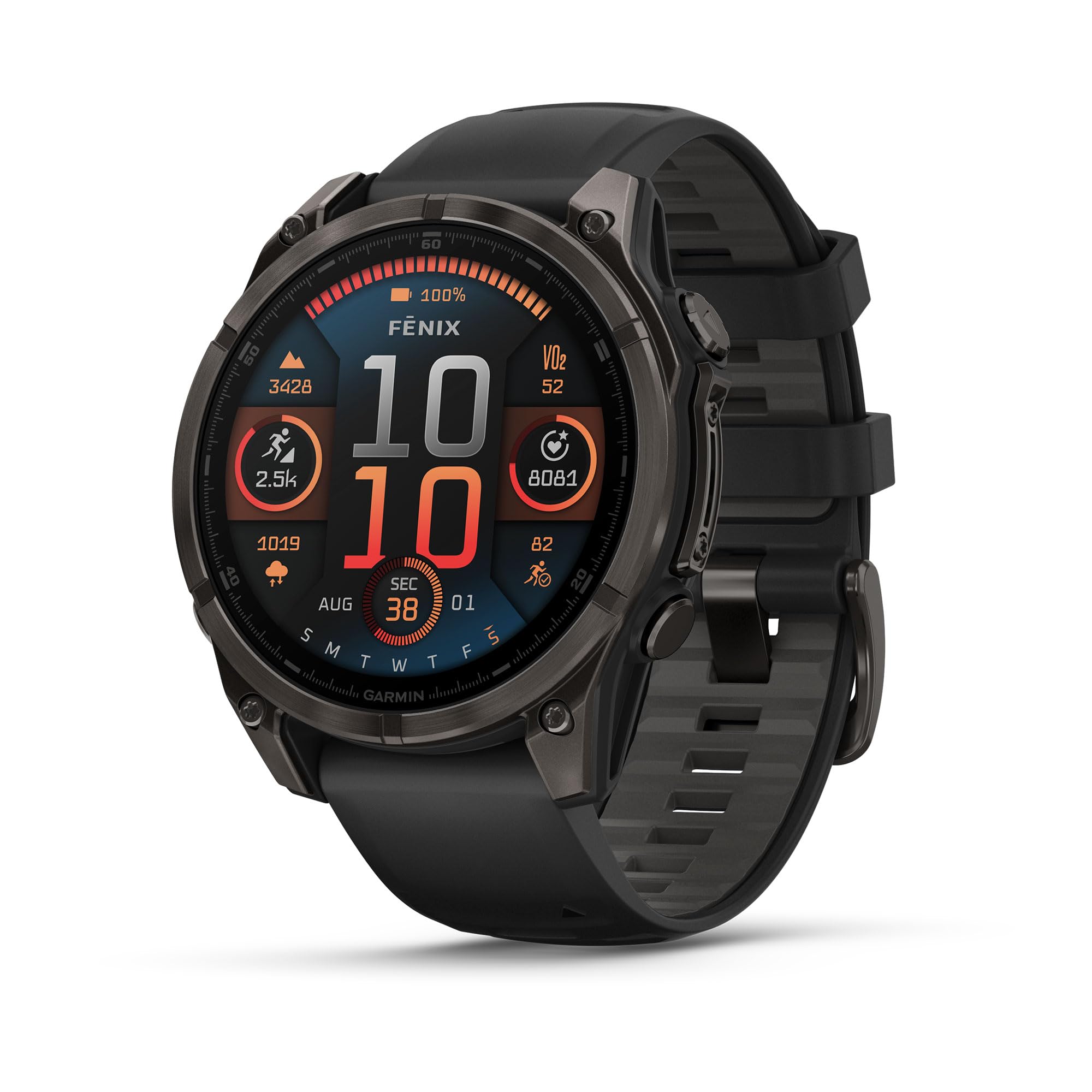 Garmin Fenix 8, 47mm, AMOLED, Sapphire, Smartwatch, Carbon Gray Titanium with Black/Pebble Gray Silicone Band