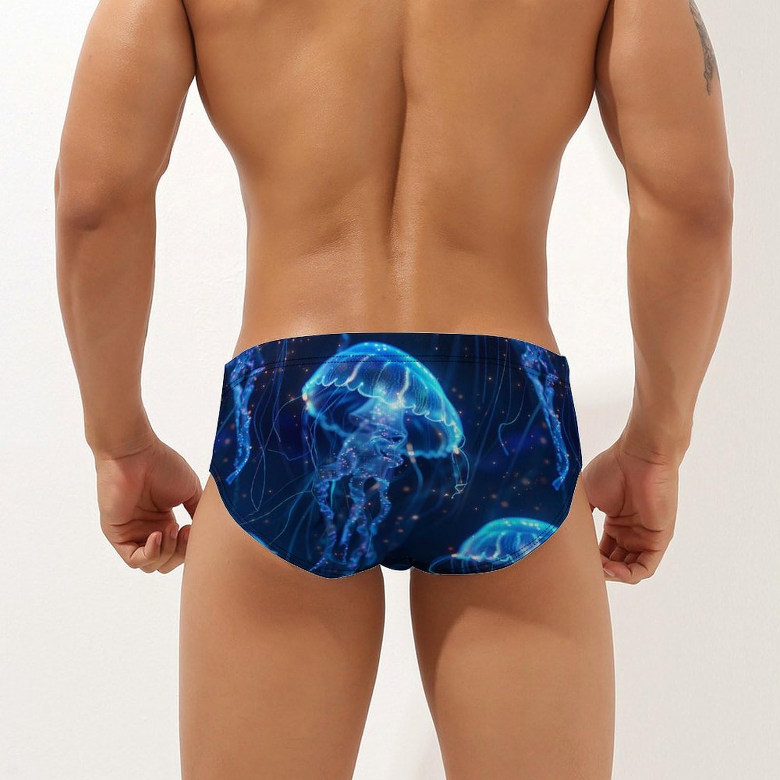 Jellyfish Underwater World Magic Mens Swim Briefs Bikini Swimwear Print Beach Shorts Sexy Swimsuit L