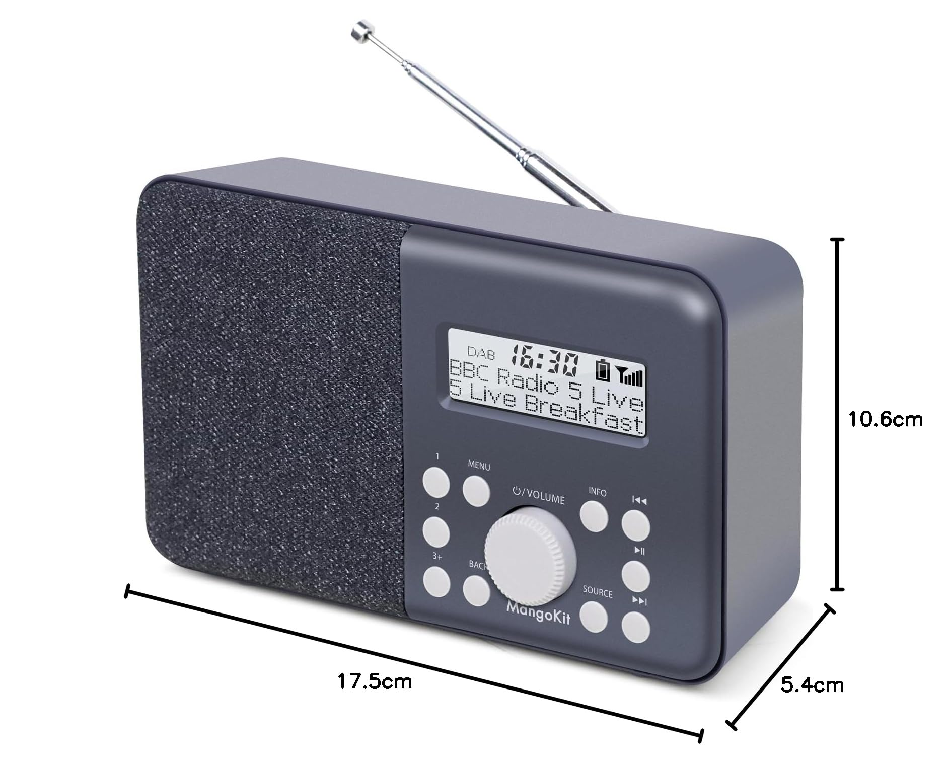 MD1 Radio Portátil Dab+,Radios Digitales de Red y Batería,Dab,FM,Radio de Cocina,Reloj con Doble Alarma,Batería de 10 Horas,40 Presintonías,Toma de Auriculares I Gris Oscuro